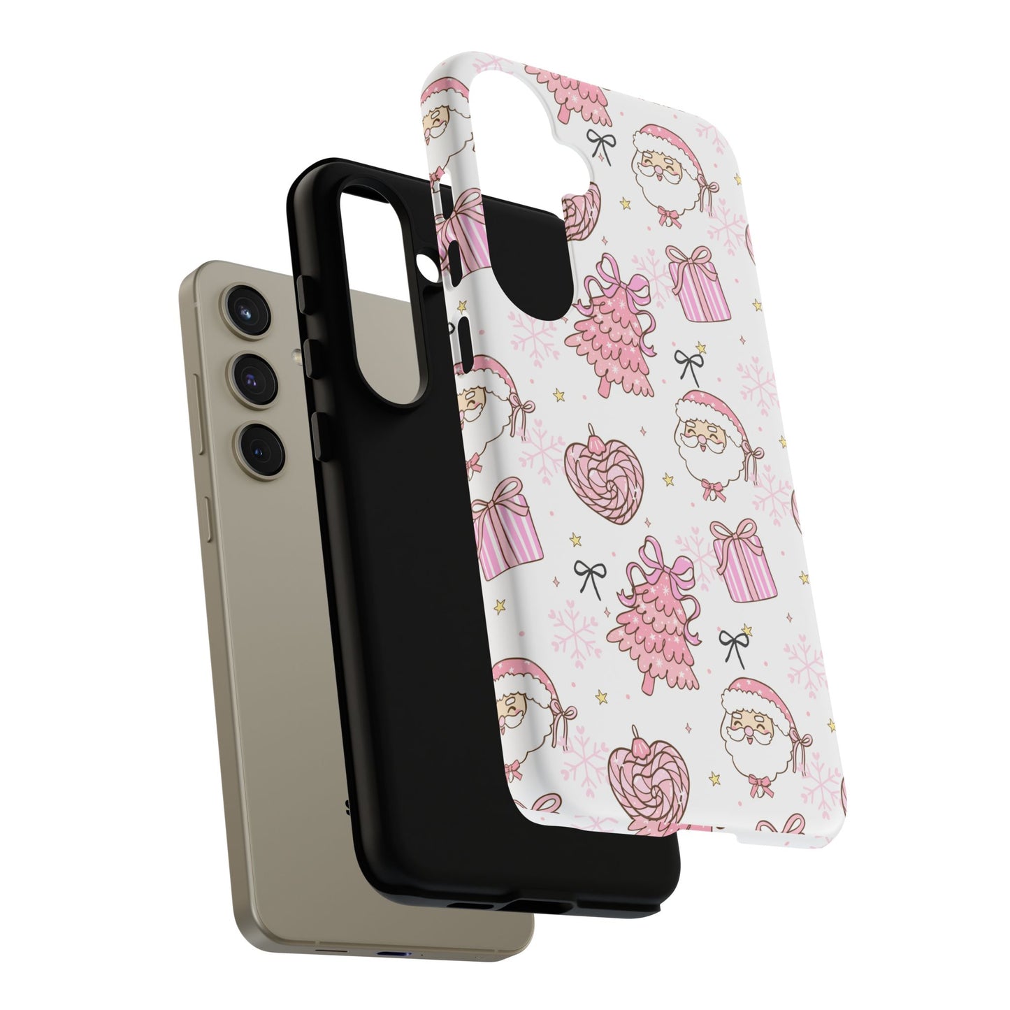 Christmas Pink Pattern Phone Case - Cute Santa, Tree & Gift Protective Cover