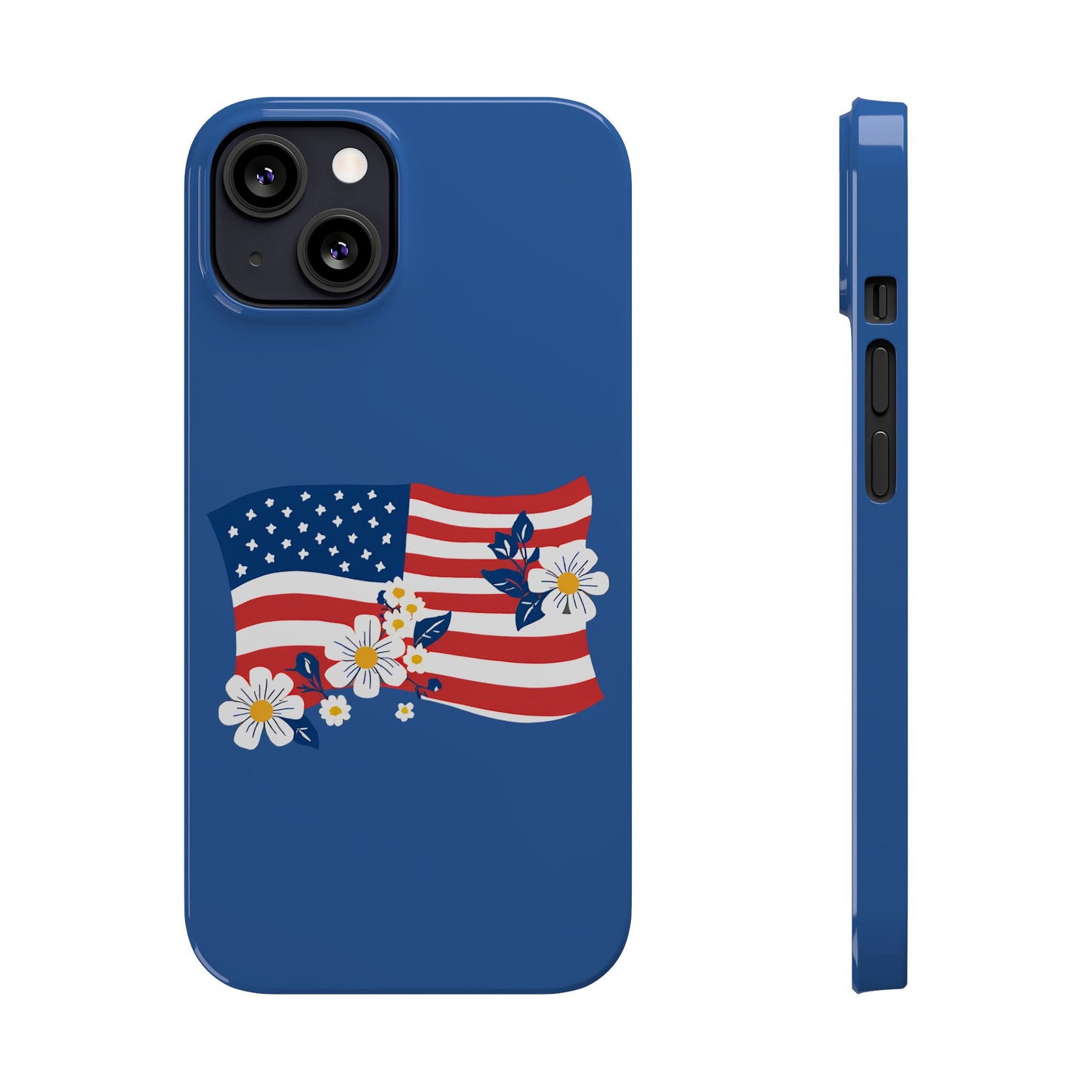 Patriotic Floral Phone Case - Slim Case for iPhone, Independence Day, Memorial Day, American Flag Design, Gifts for Her