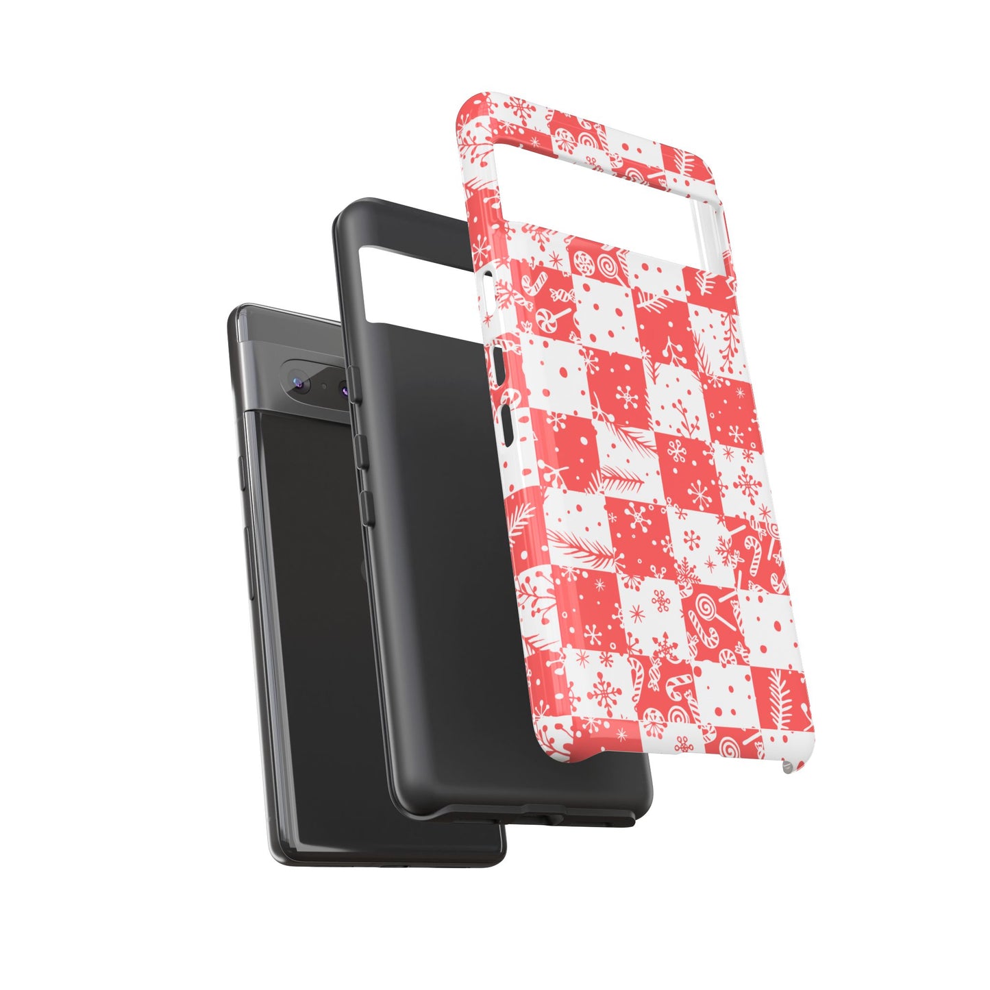 Christmas Red Buffalo Check Phone Case - Holiday Snowflake Pattern Tough Case