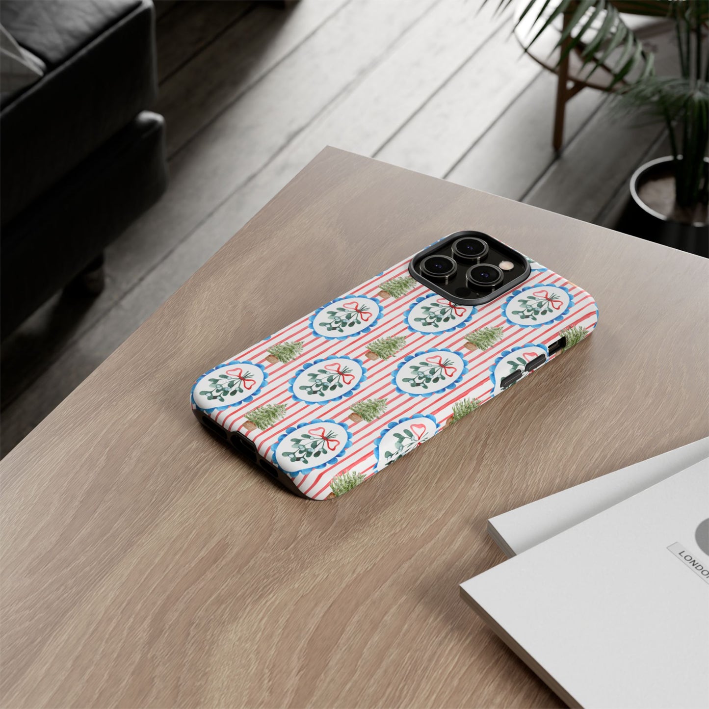 Christmas Wreath & Tree Pattern Phone Case — Festive Holiday Tough Case