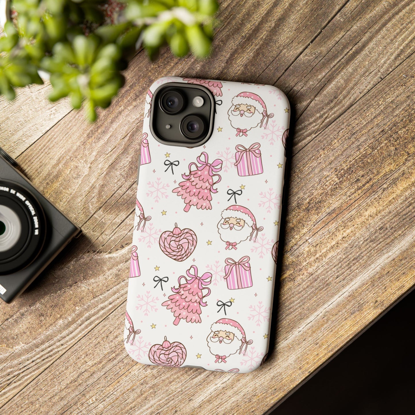 Christmas Pink Pattern Phone Case - Cute Santa, Tree & Gift Protective Cover