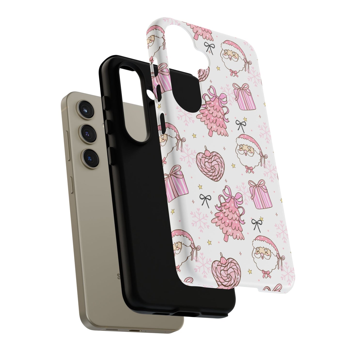Christmas Pink Pattern Phone Case - Cute Santa, Tree & Gift Protective Cover