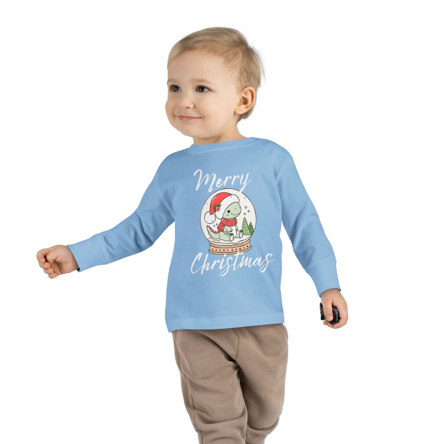 Toddler Tee — Cute Dinosaur in Santa Hat Snow Globe Christmas Shirt