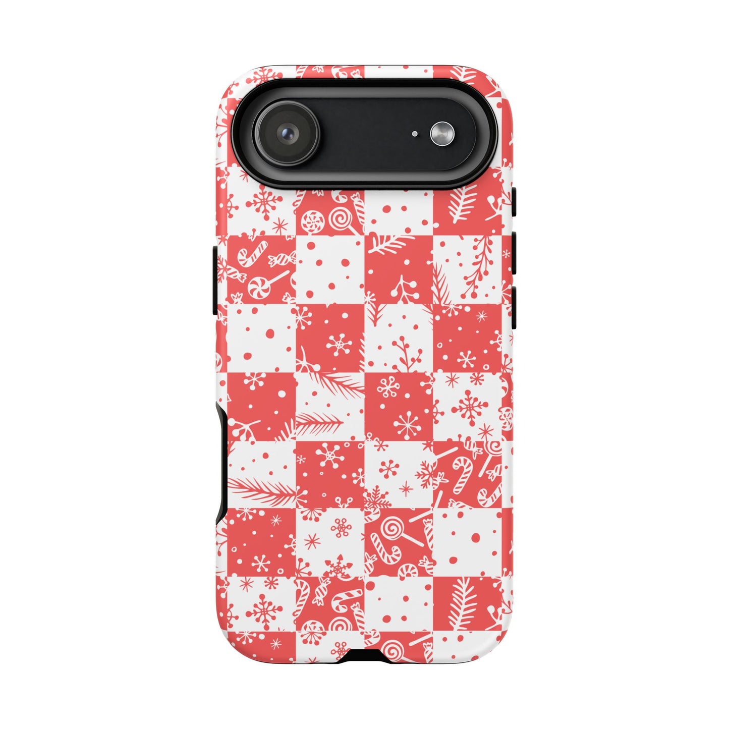 Christmas Red Buffalo Check Phone Case - Holiday Snowflake Pattern Tough Case