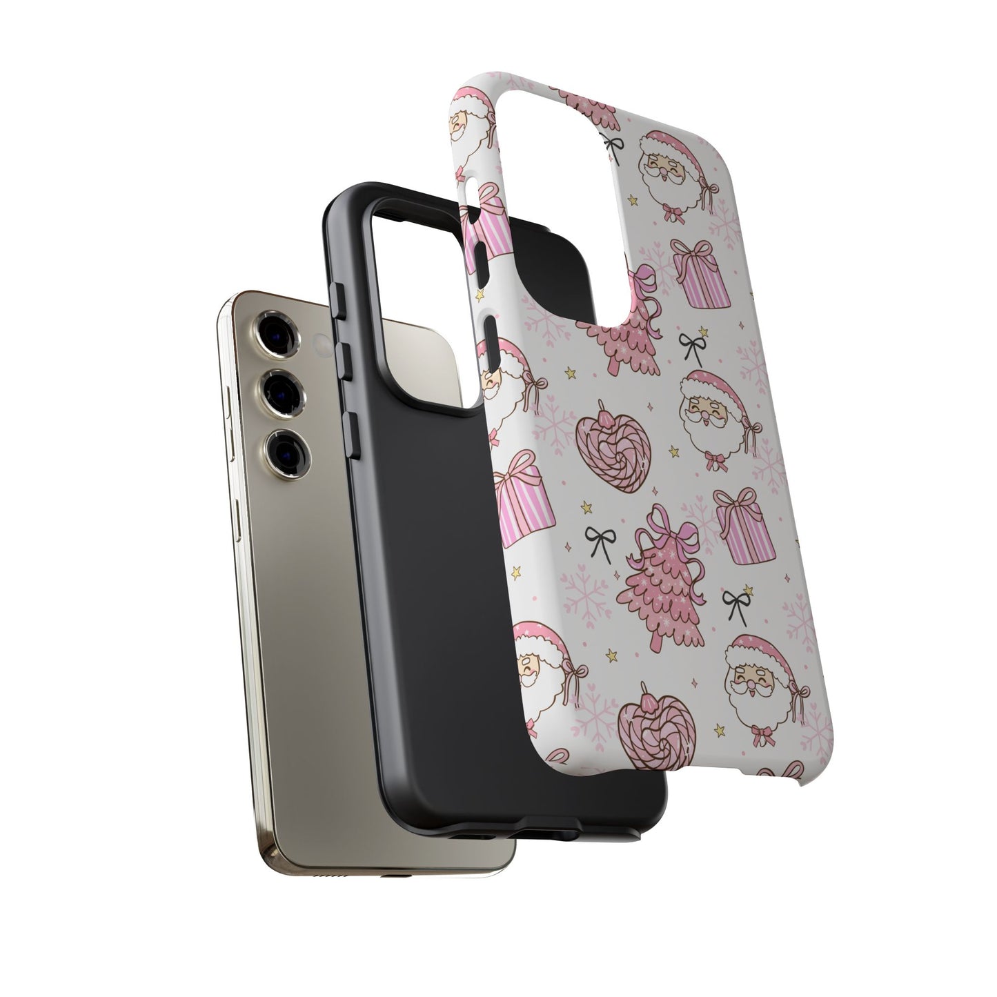 Christmas Pink Pattern Phone Case - Cute Santa, Tree & Gift Protective Cover