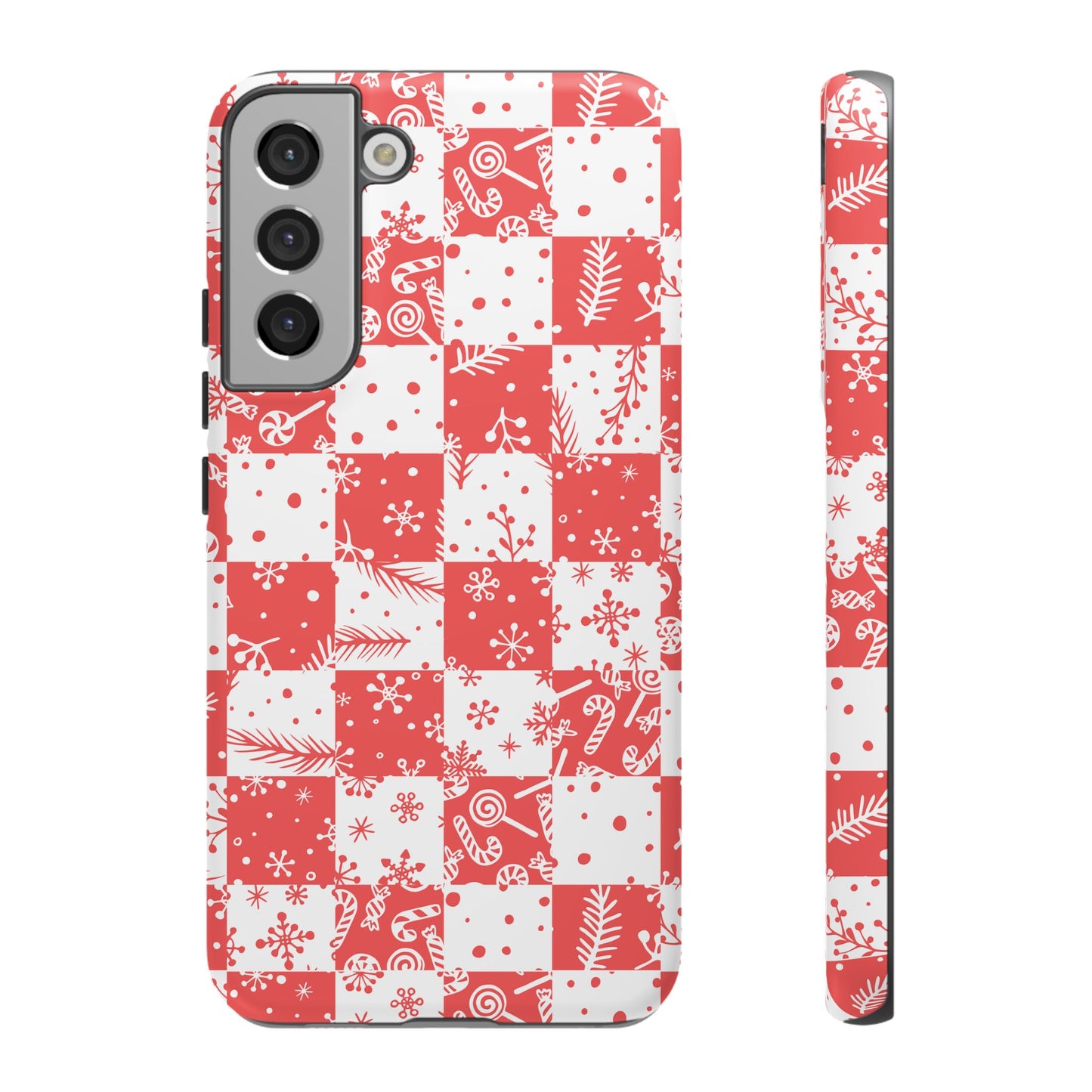 Christmas Red Buffalo Check Phone Case - Holiday Snowflake Pattern Tough Case