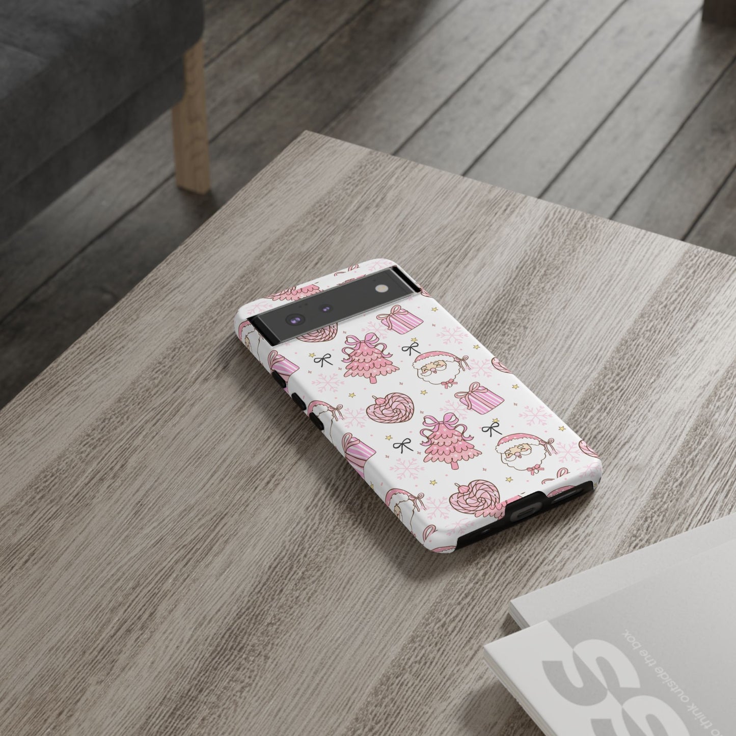 Christmas Pink Pattern Phone Case - Cute Santa, Tree & Gift Protective Cover