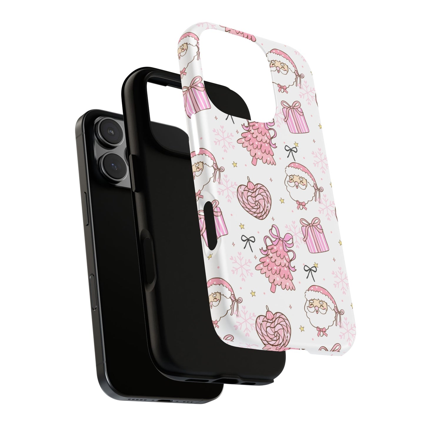 Christmas Pink Pattern Phone Case - Cute Santa, Tree & Gift Protective Cover