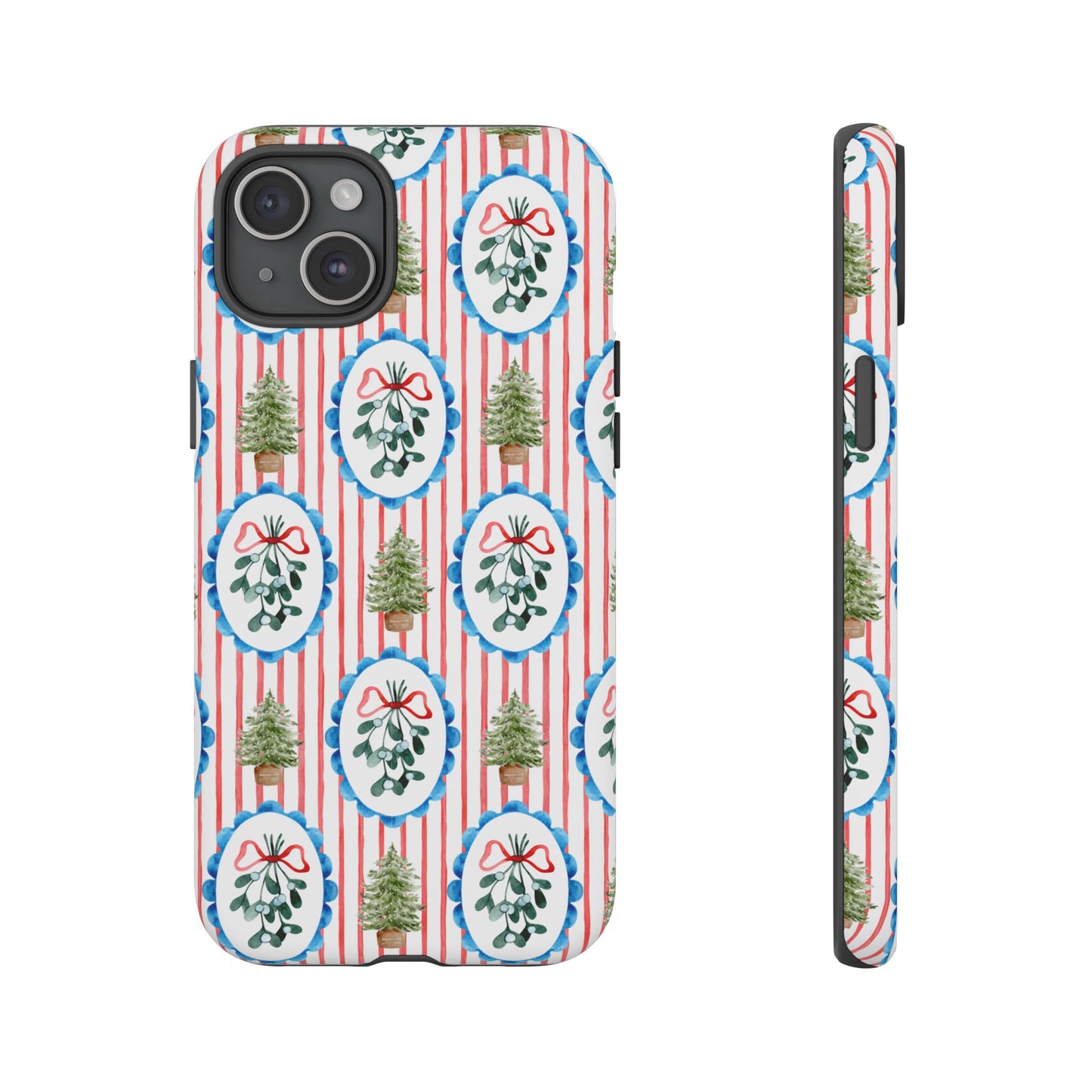Christmas Wreath & Tree Pattern Phone Case — Festive Holiday Tough Case