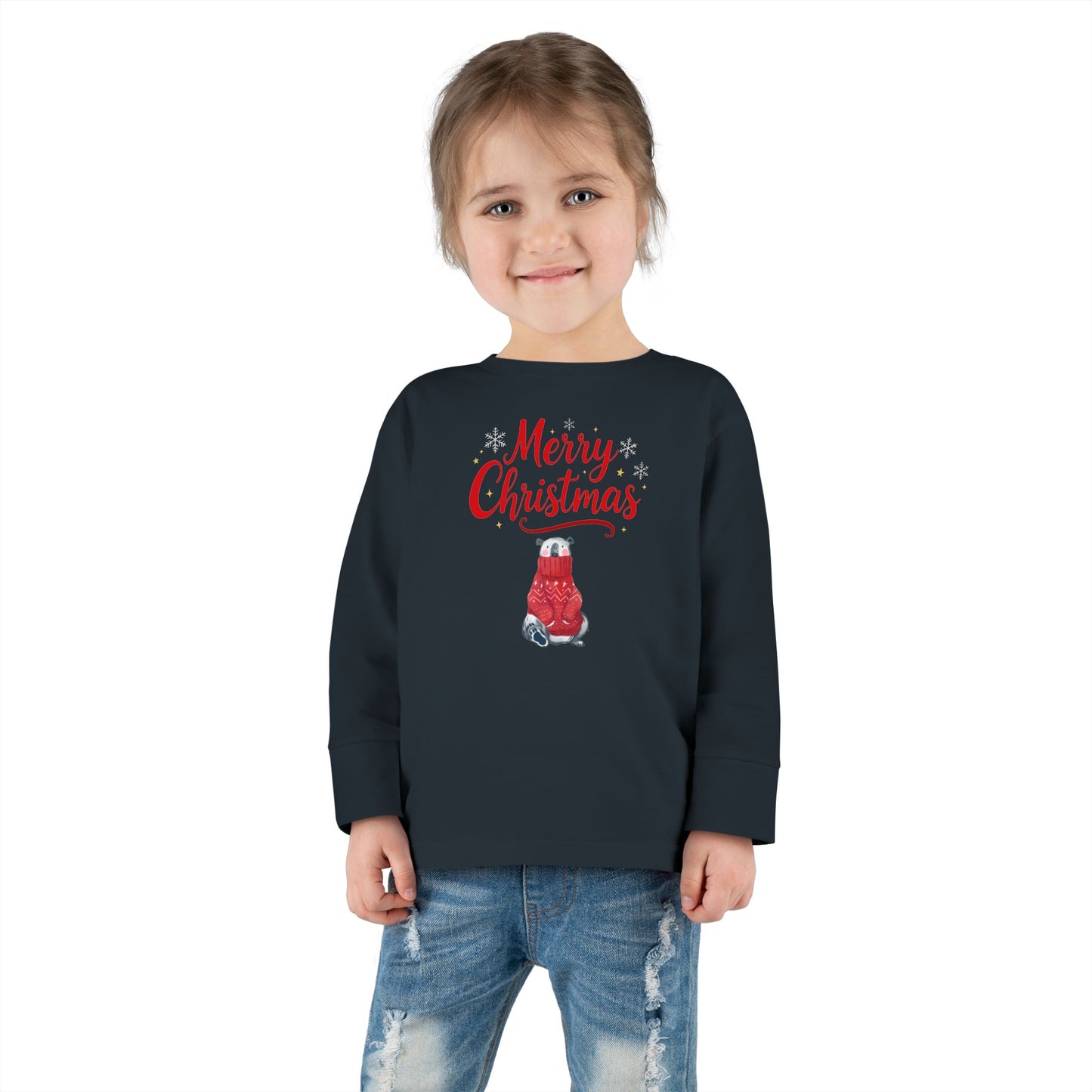 Toddler Long Sleeve Tee — 'Merry Christmas' Red Sweater Polar Bear Holiday Shirt