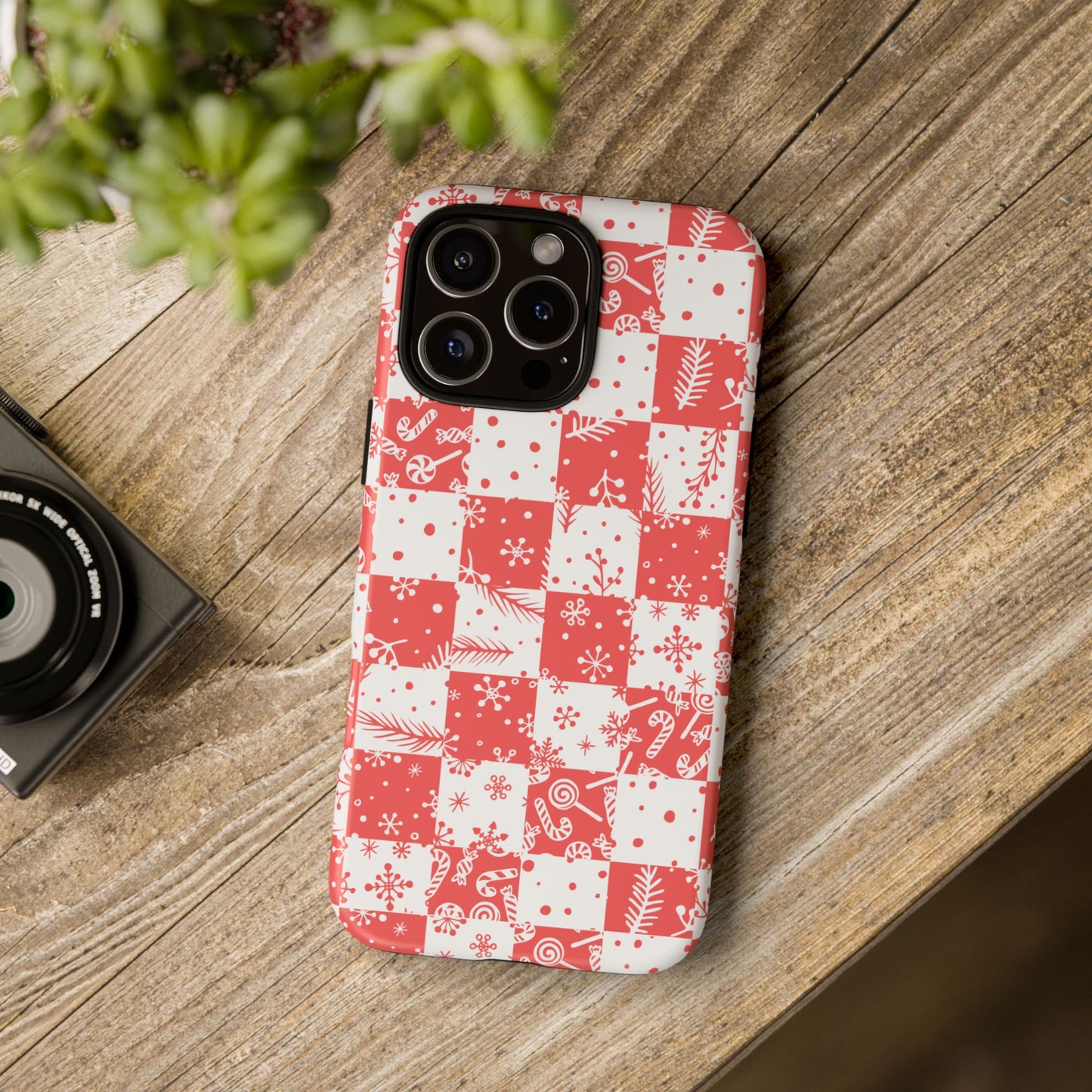 Christmas Red Buffalo Check Phone Case - Holiday Snowflake Pattern Tough Case