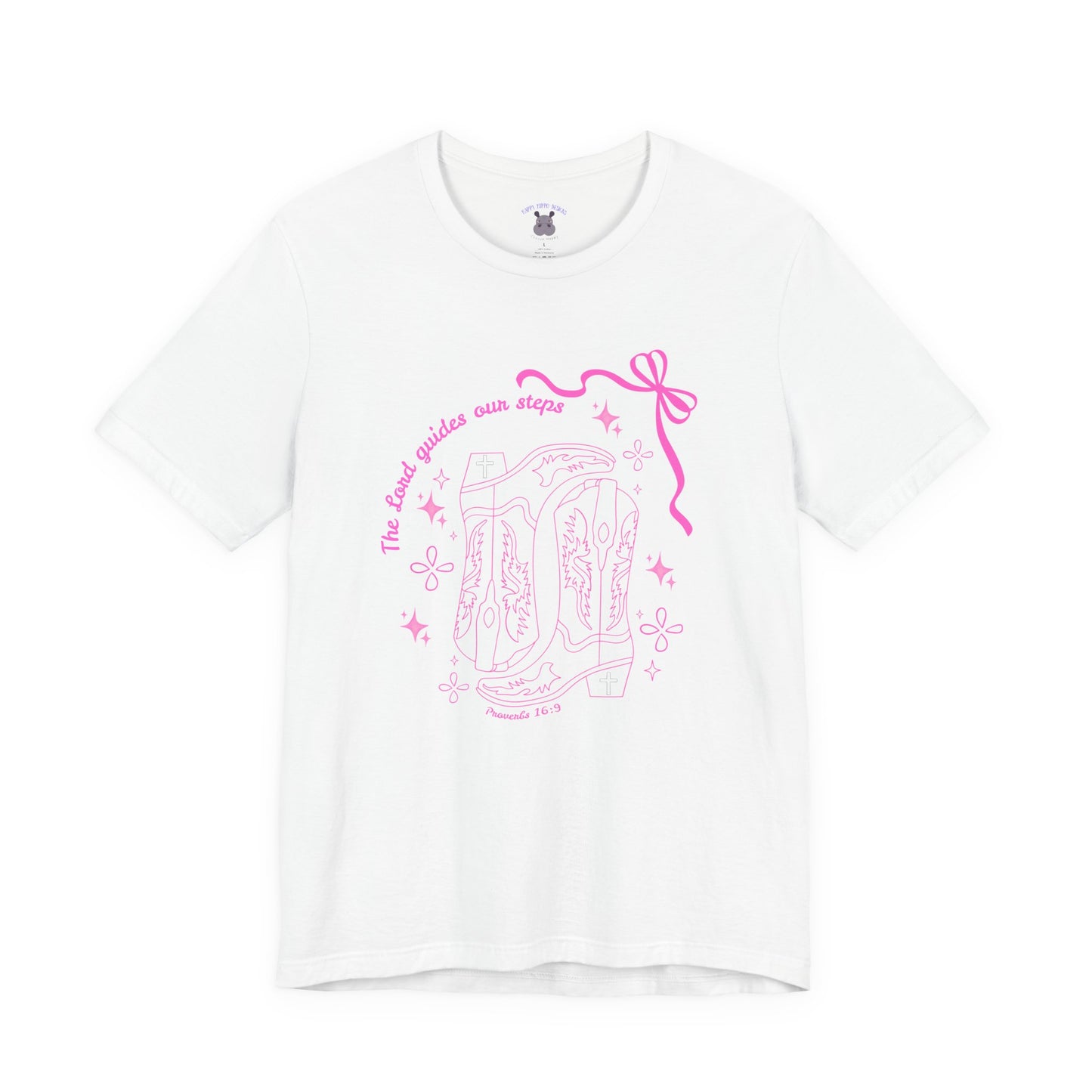 Cute Pink Ribbon Cowgirl Boot T-Shirt — "The Lord Guides Our Steps"