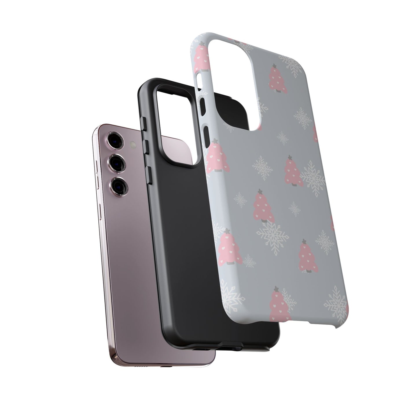 Christmas Pink Tree Tough Phone Case — Cute Holiday Snowflake Design