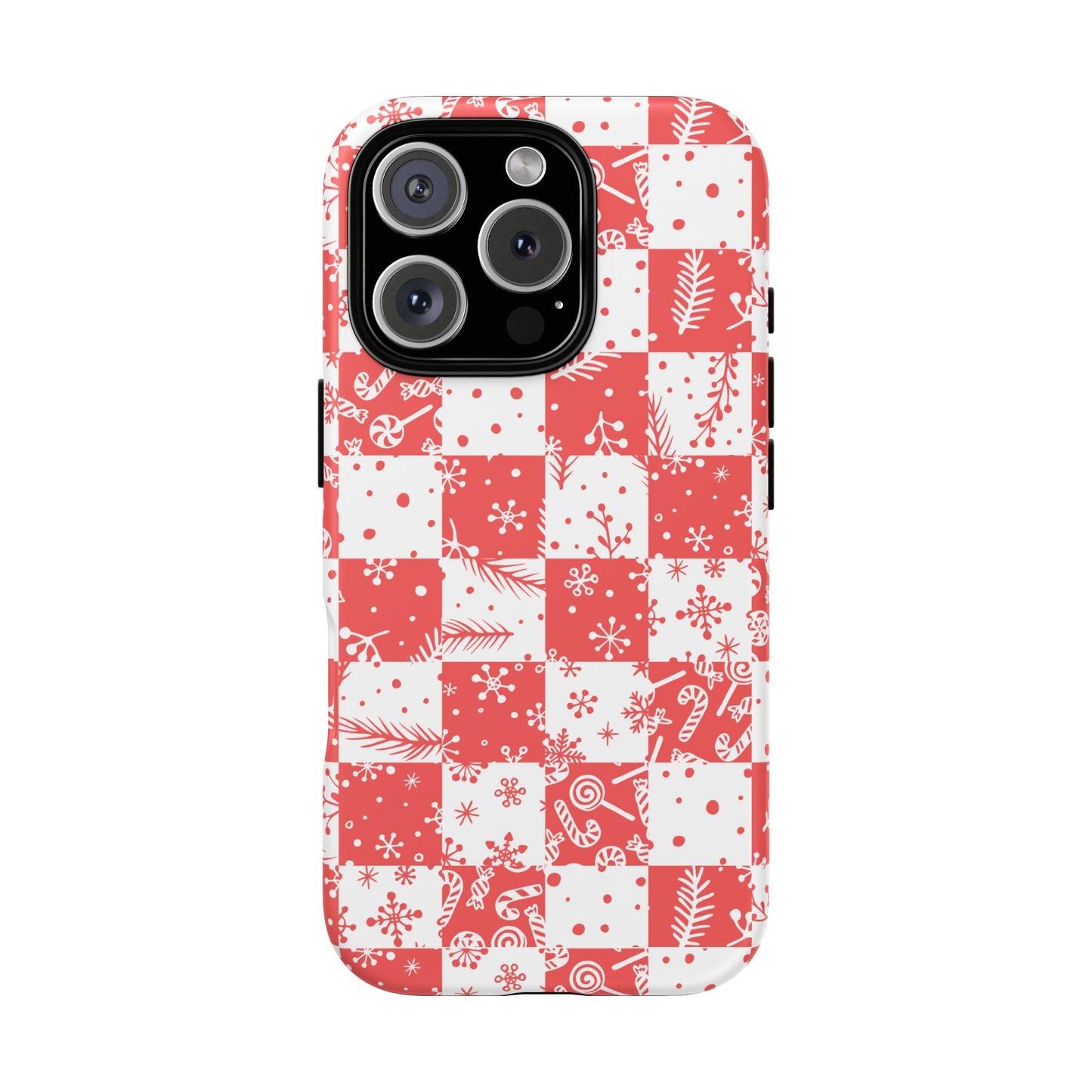 Christmas Red Buffalo Check Phone Case - Holiday Snowflake Pattern Tough Case