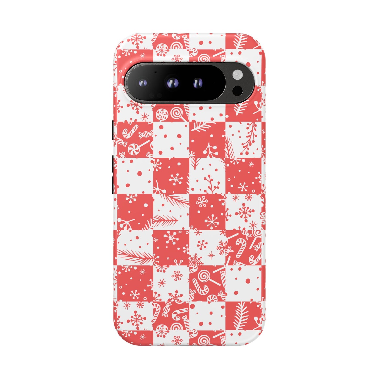 Christmas Red Buffalo Check Phone Case - Holiday Snowflake Pattern Tough Case