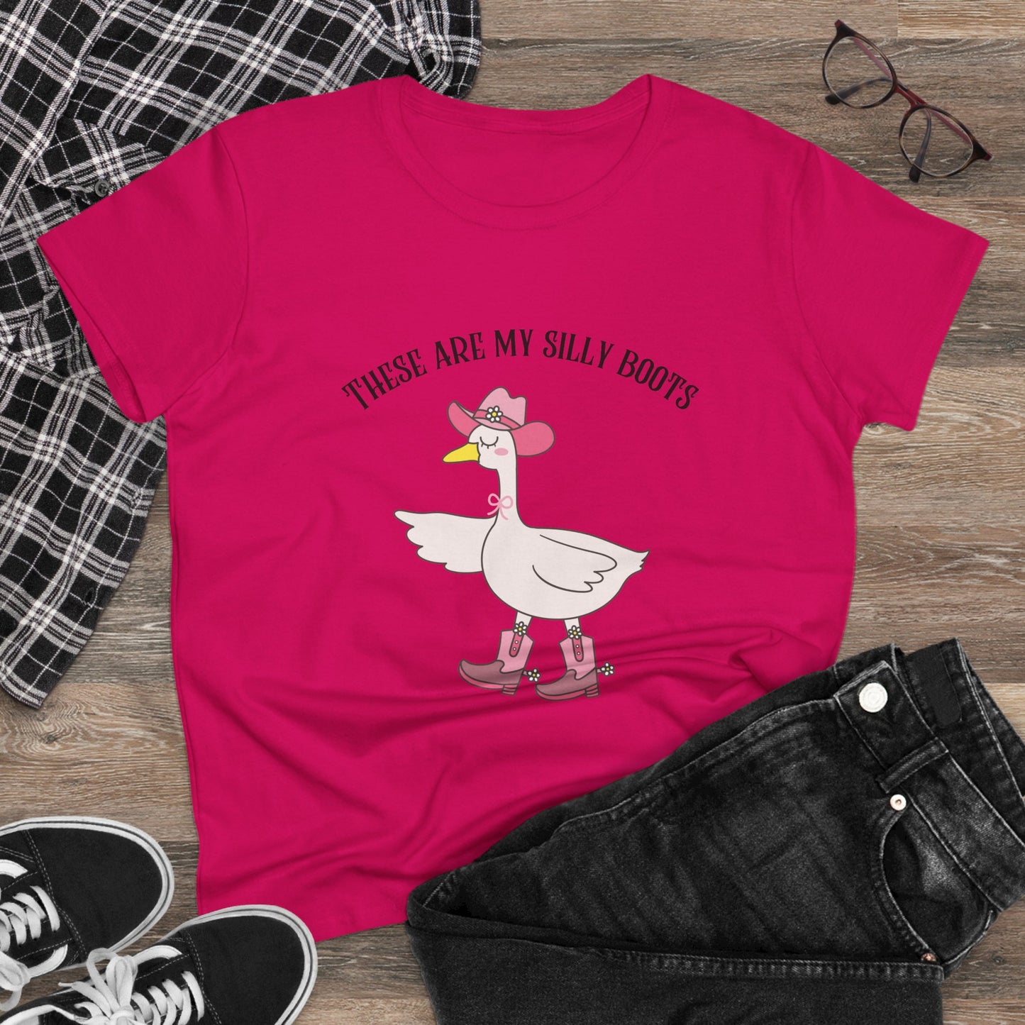 Silly Boots Women's Cotton Tee - Fun Quirky Goose Shirt