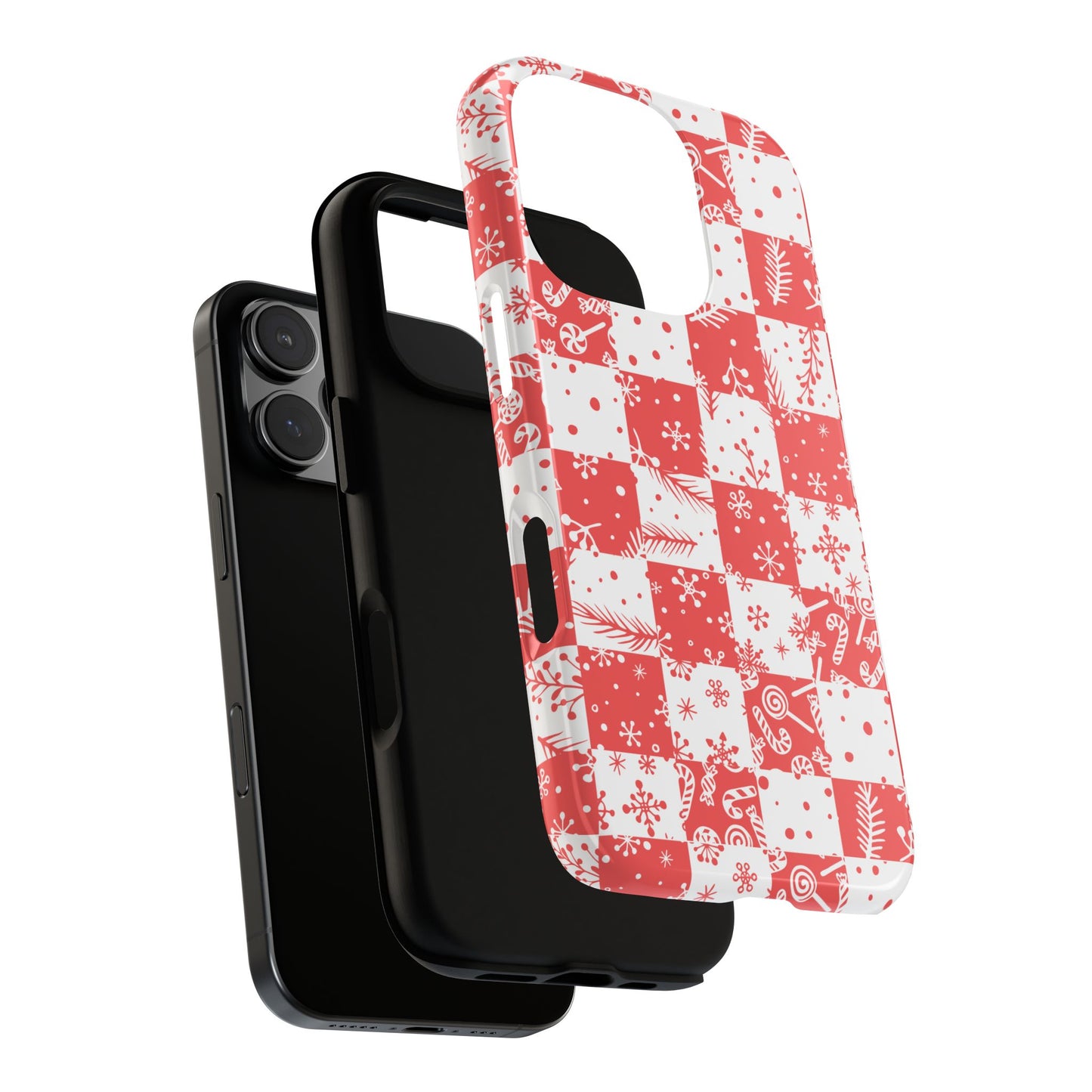 Christmas Red Buffalo Check Phone Case - Holiday Snowflake Pattern Tough Case