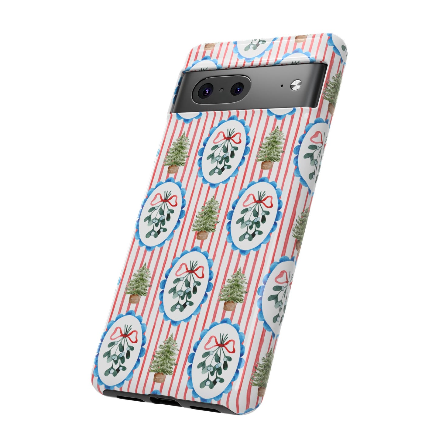 Christmas Wreath & Tree Pattern Phone Case — Festive Holiday Tough Case