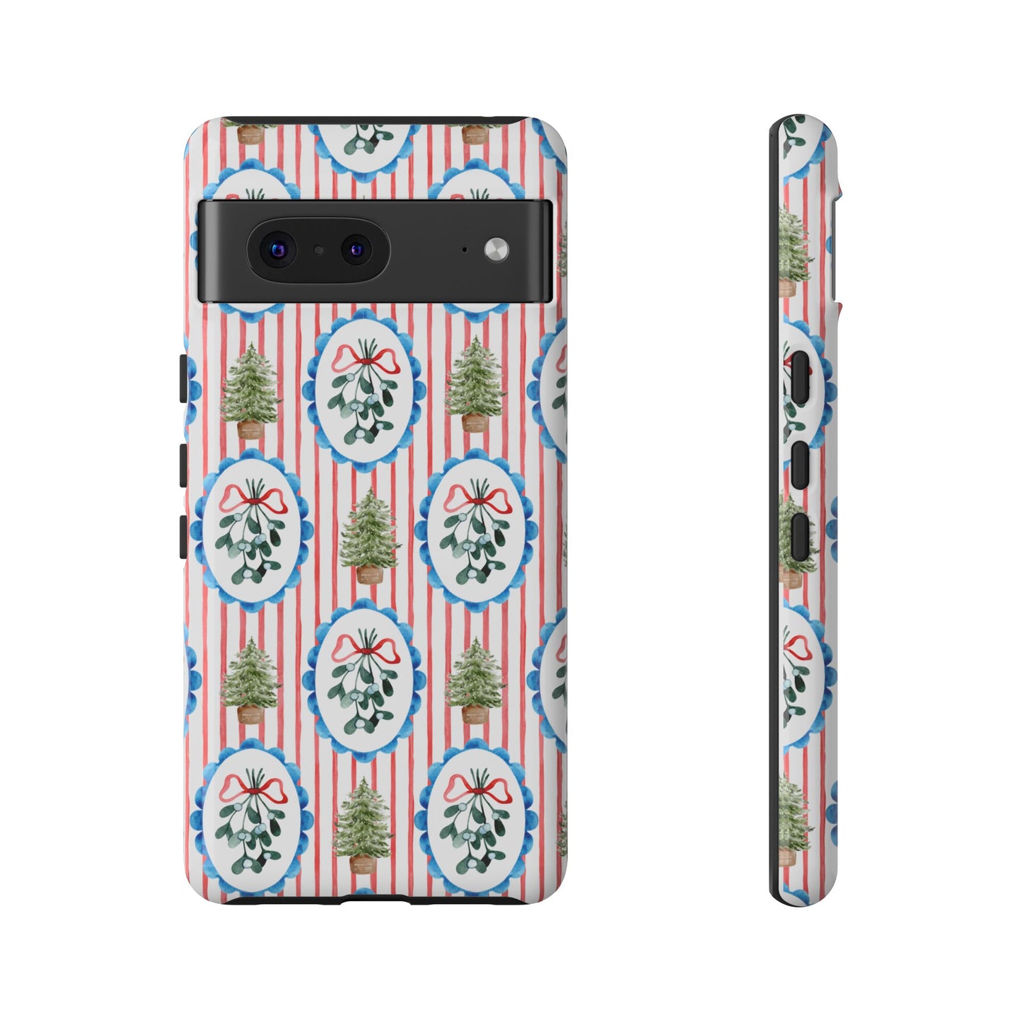 Christmas Wreath & Tree Pattern Phone Case — Festive Holiday Tough Case