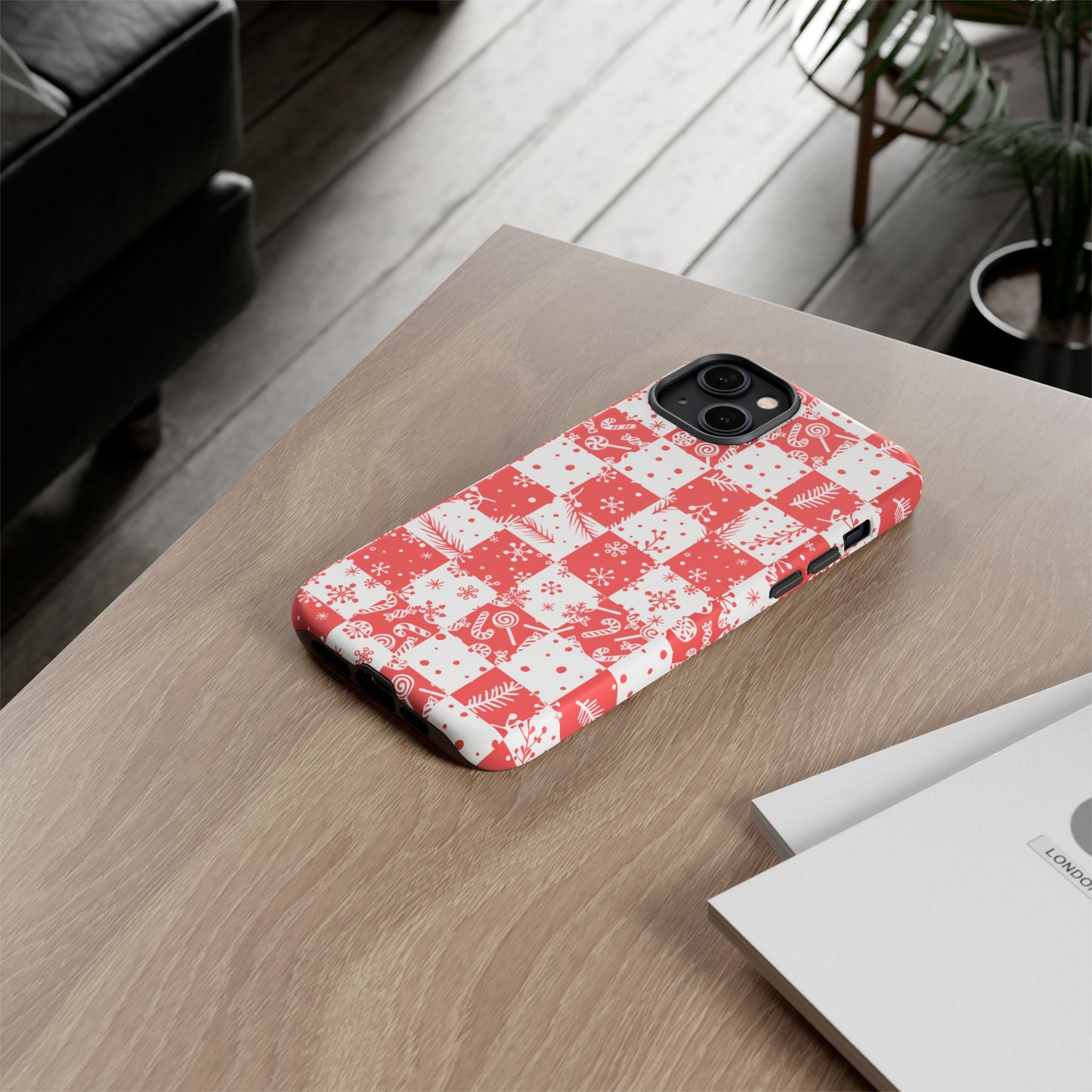 Christmas Red Buffalo Check Phone Case - Holiday Snowflake Pattern Tough Case