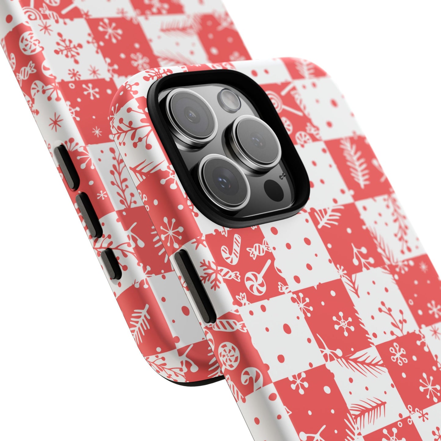 Christmas Red Buffalo Check Phone Case - Holiday Snowflake Pattern Tough Case
