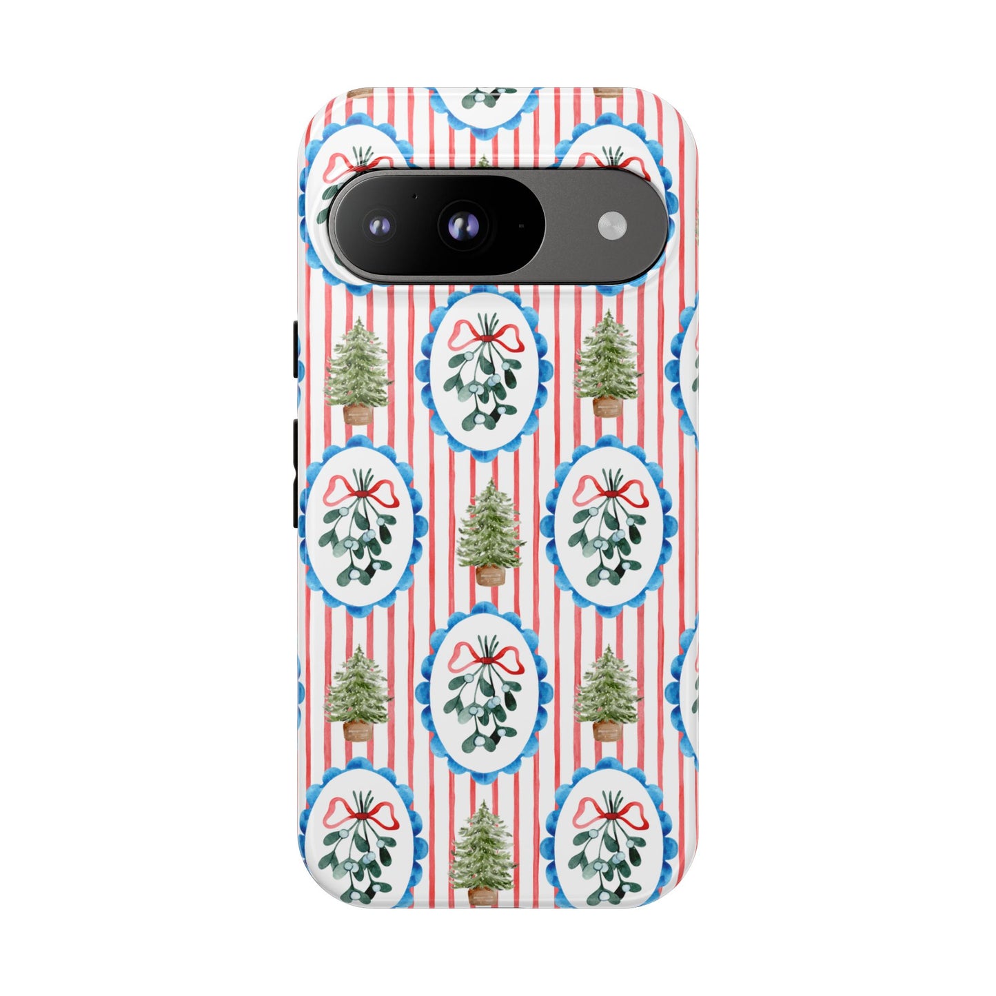 Christmas Wreath & Tree Pattern Phone Case — Festive Holiday Tough Case