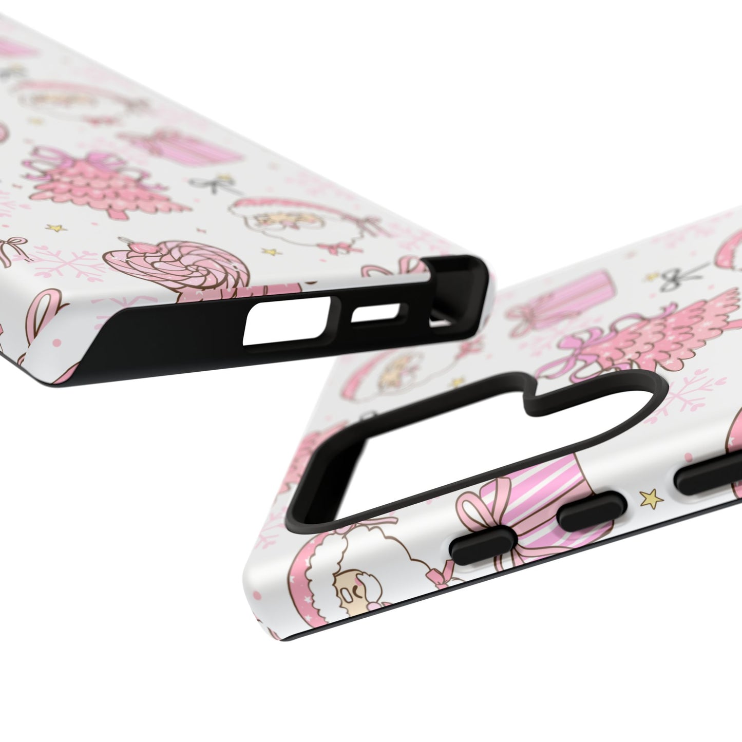 Christmas Pink Pattern Phone Case - Cute Santa, Tree & Gift Protective Cover
