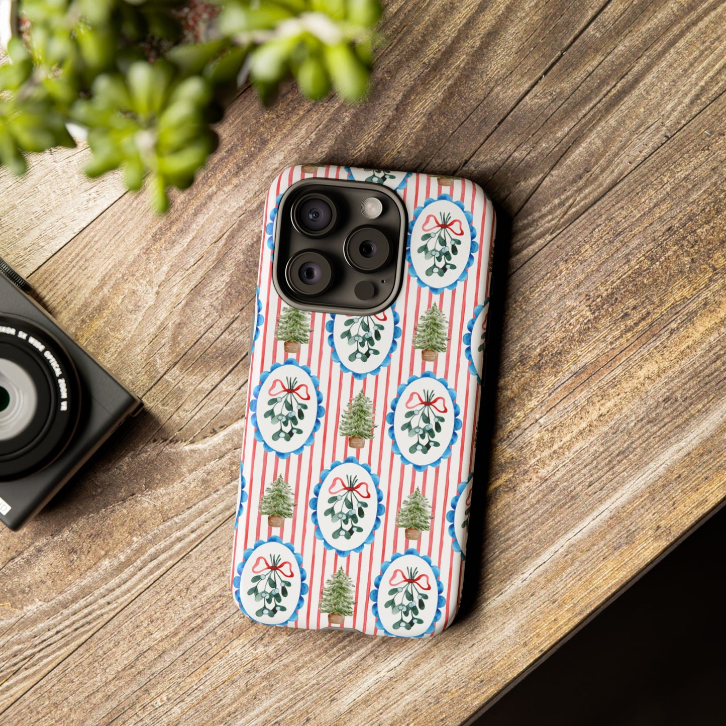 Christmas Wreath & Tree Pattern Phone Case — Festive Holiday Tough Case