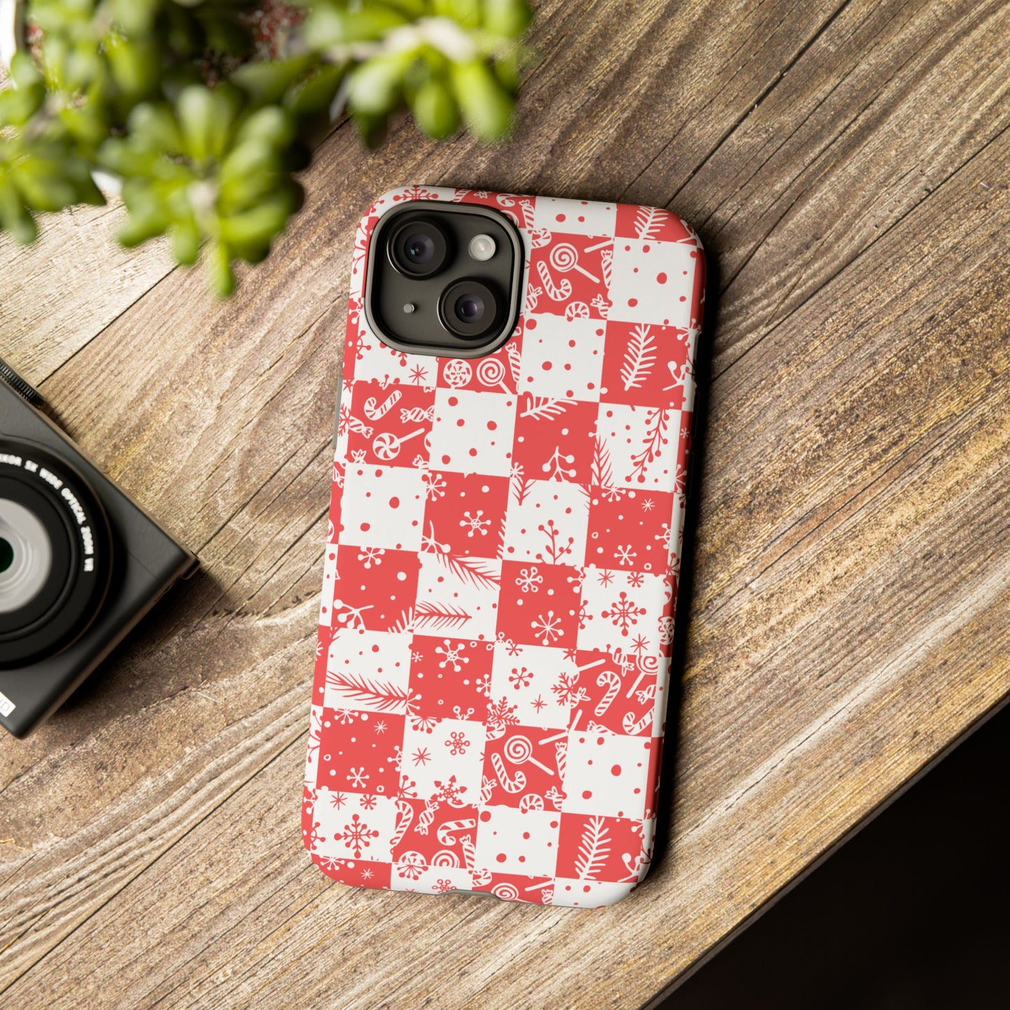 Christmas Red Buffalo Check Phone Case - Holiday Snowflake Pattern Tough Case