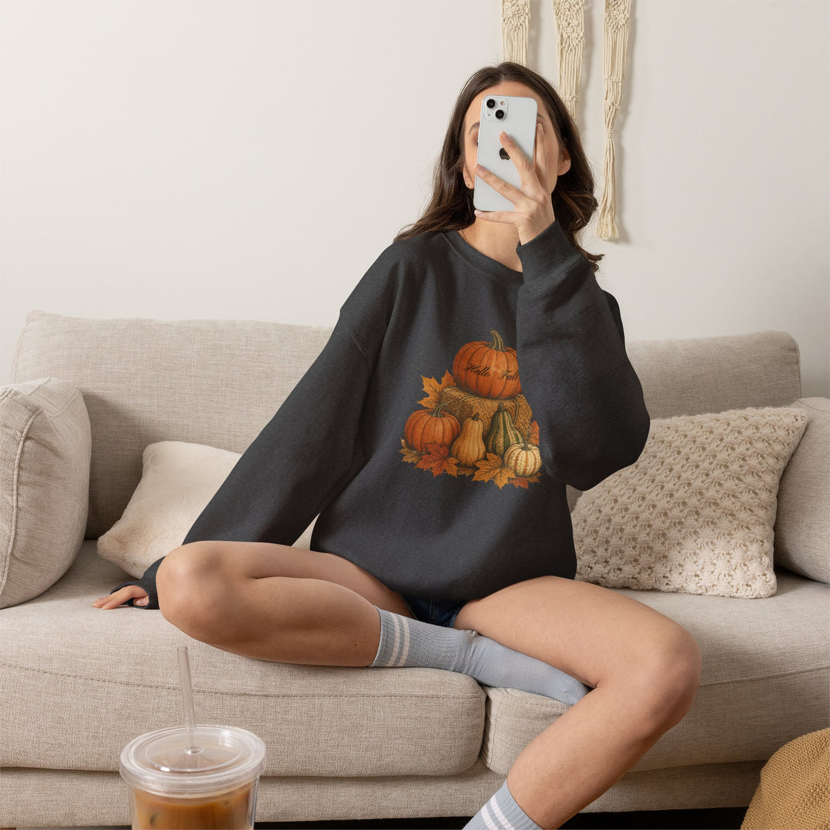 Pumpkin Patch Fall Sweatshirt – Autumn Pumpkins & Leaves Crewneck