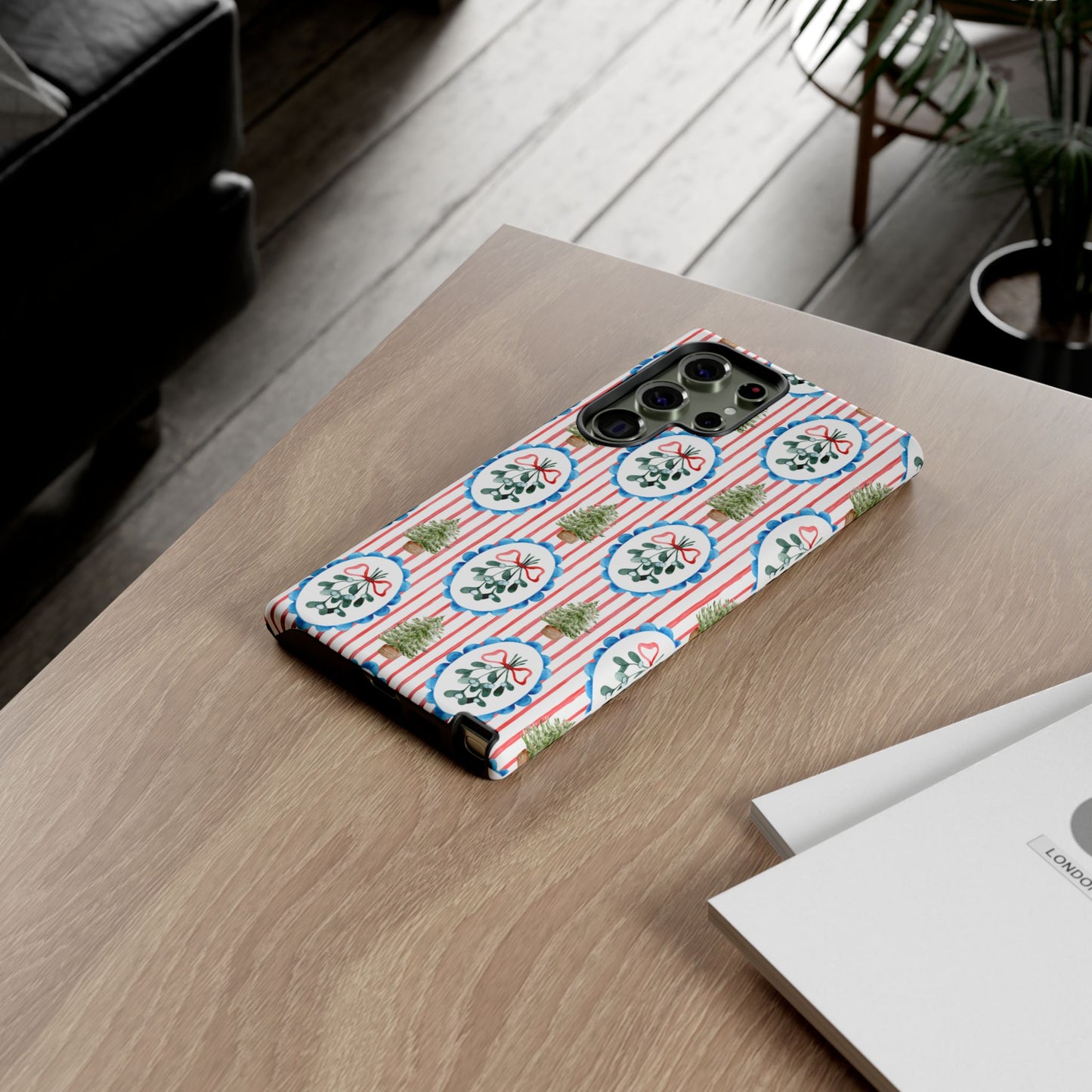 Christmas Wreath & Tree Pattern Phone Case — Festive Holiday Tough Case