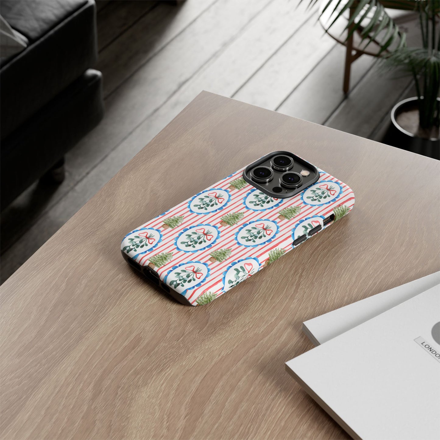 Christmas Wreath & Tree Pattern Phone Case — Festive Holiday Tough Case