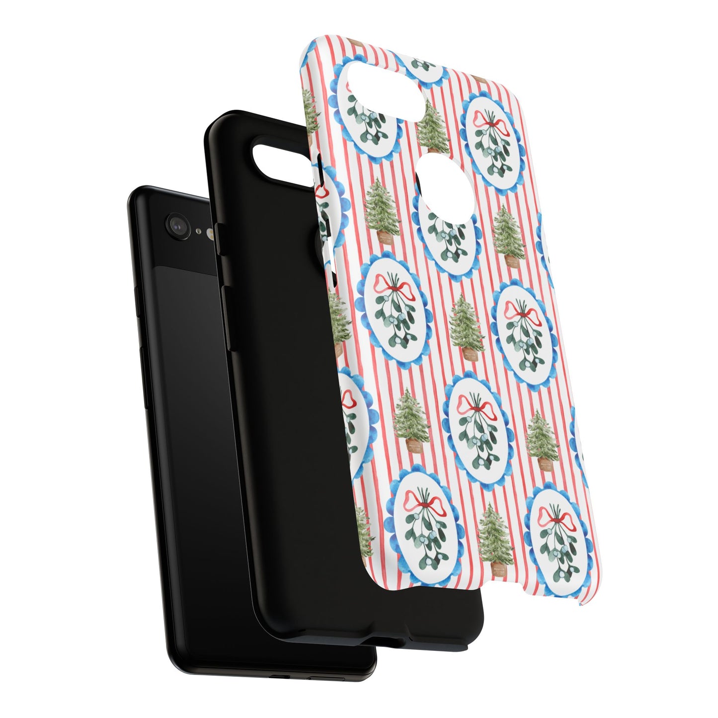 Christmas Wreath & Tree Pattern Phone Case — Festive Holiday Tough Case