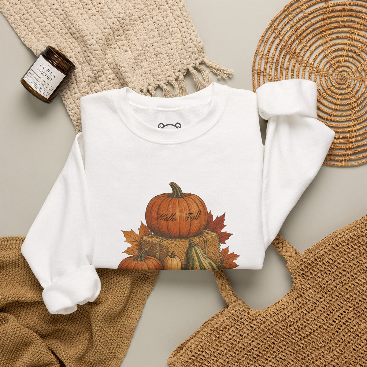 Pumpkin Patch Fall Sweatshirt – Autumn Pumpkins & Leaves Crewneck