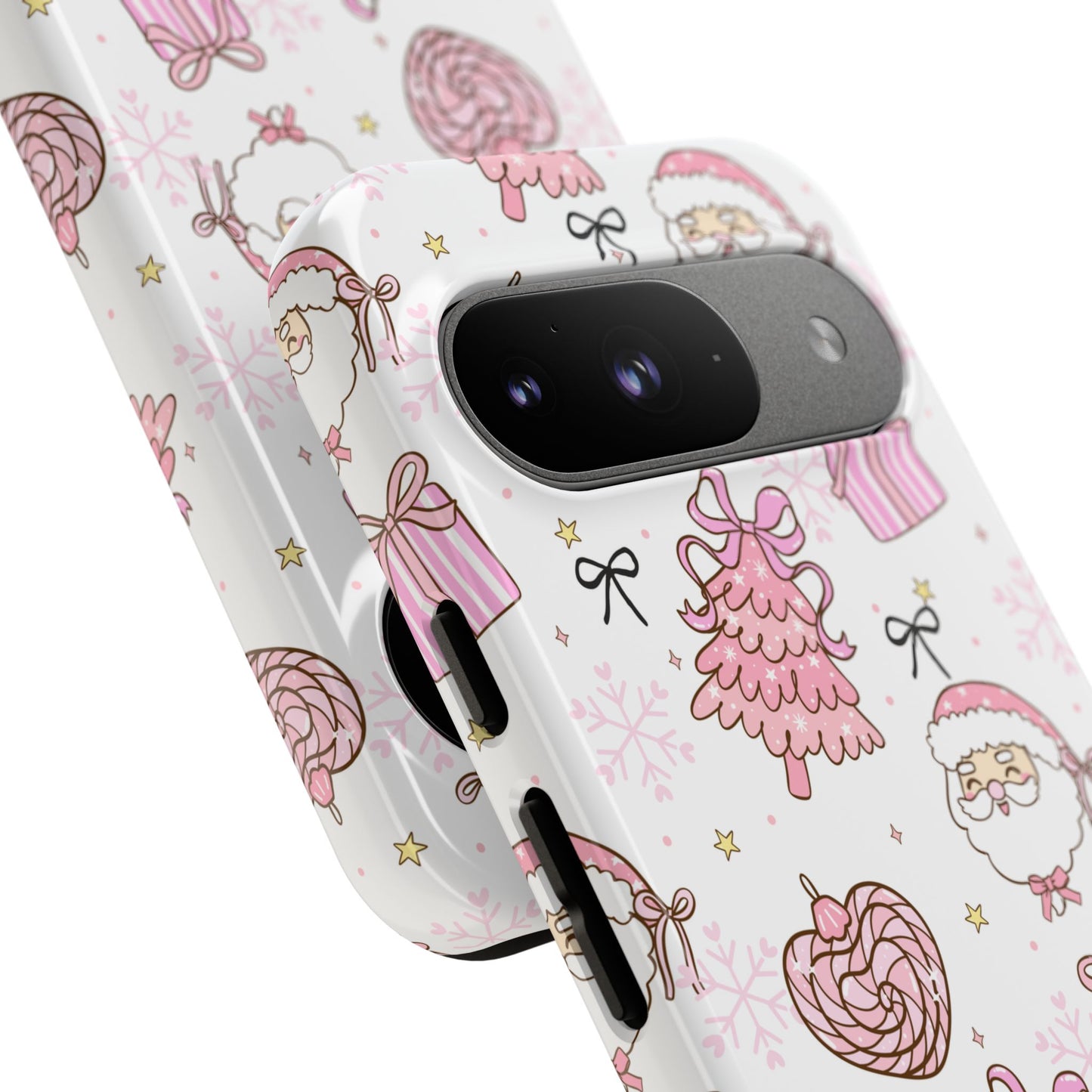 Christmas Pink Pattern Phone Case - Cute Santa, Tree & Gift Protective Cover