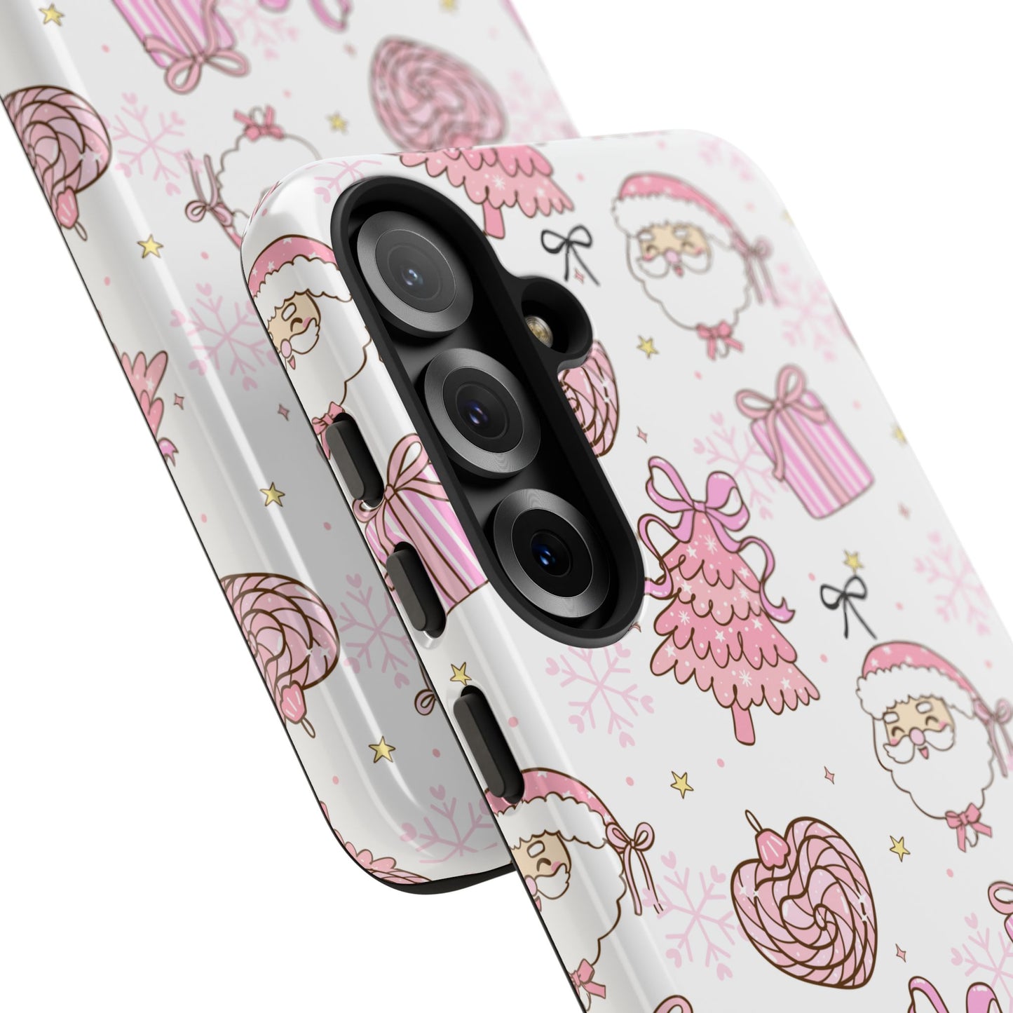 Christmas Pink Pattern Phone Case - Cute Santa, Tree & Gift Protective Cover