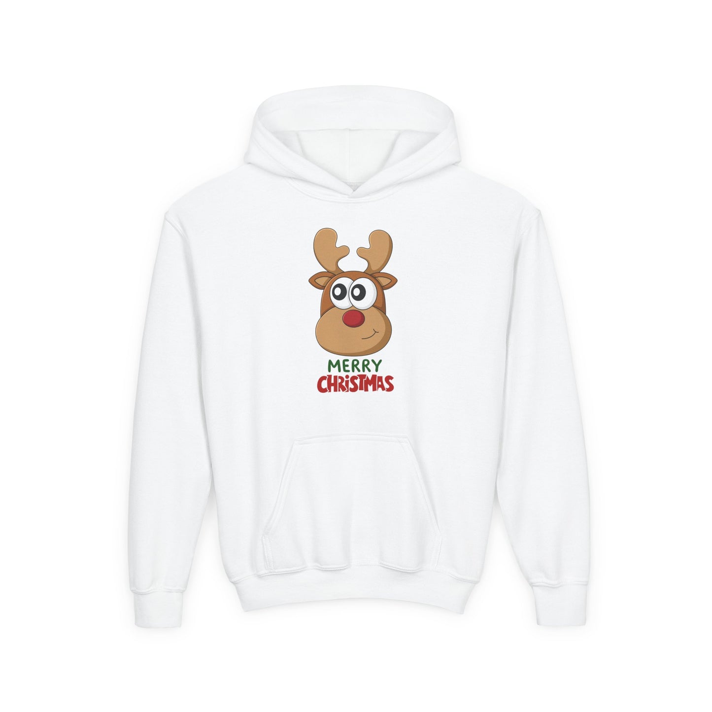 Youth Christmas Reindeer Hoodie - Cute "Merry Christmas" Holiday Pullover