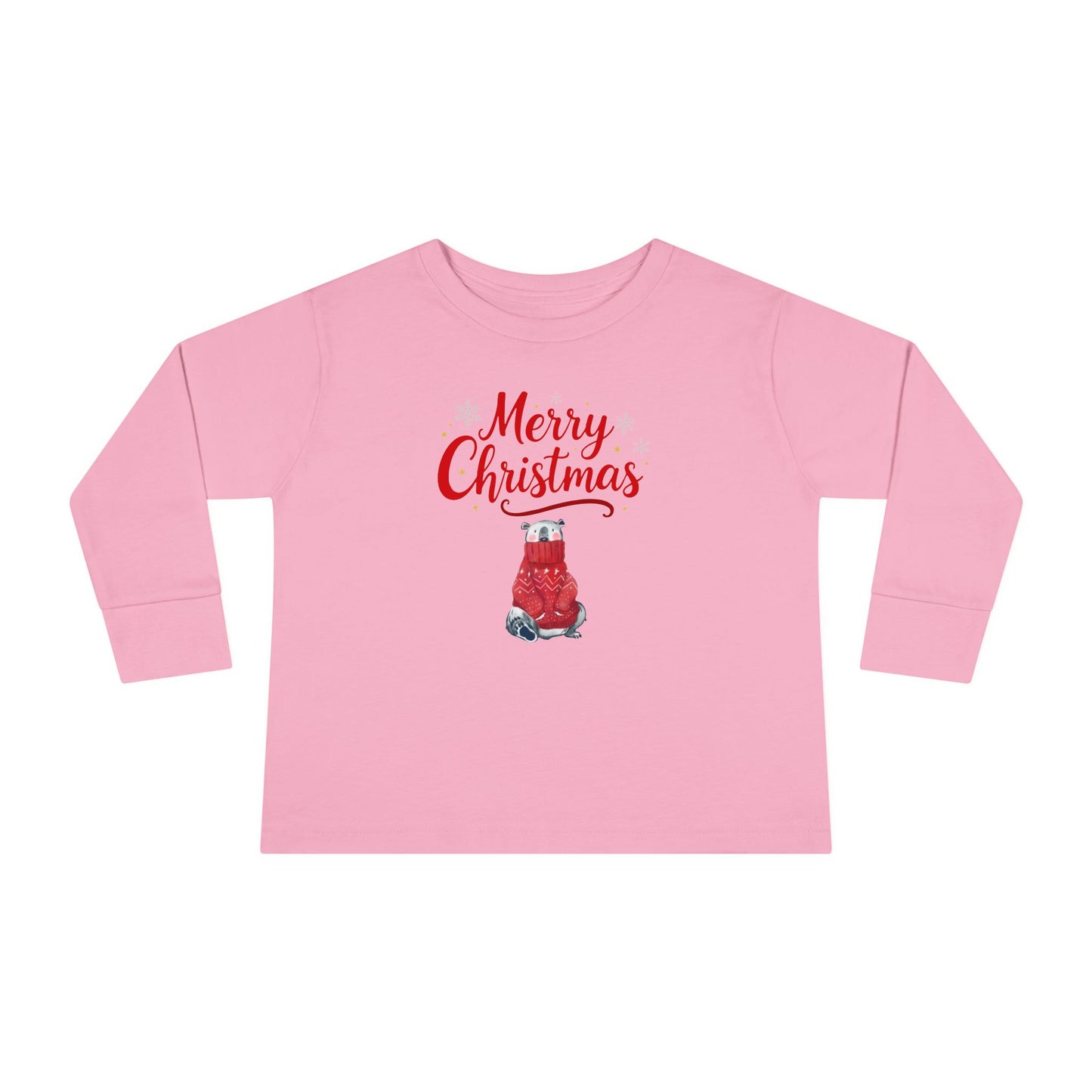 Toddler Long Sleeve Tee — 'Merry Christmas' Red Sweater Polar Bear Holiday Shirt