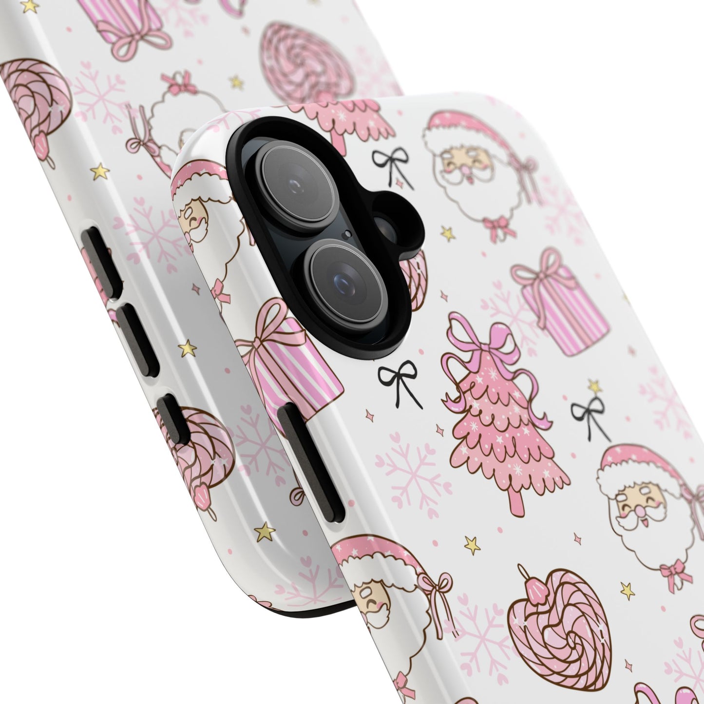 Christmas Pink Pattern Phone Case - Cute Santa, Tree & Gift Protective Cover