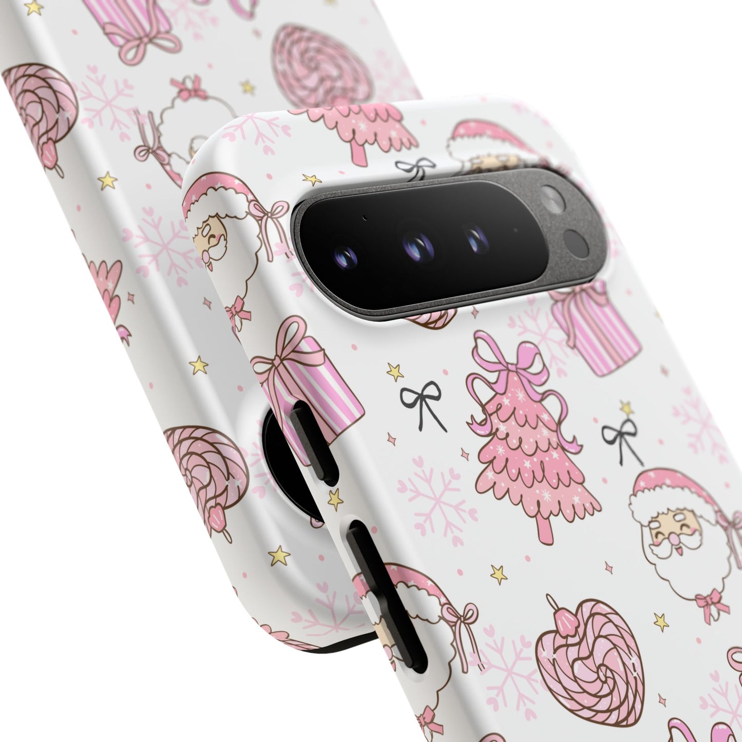Christmas Pink Pattern Phone Case - Cute Santa, Tree & Gift Protective Cover