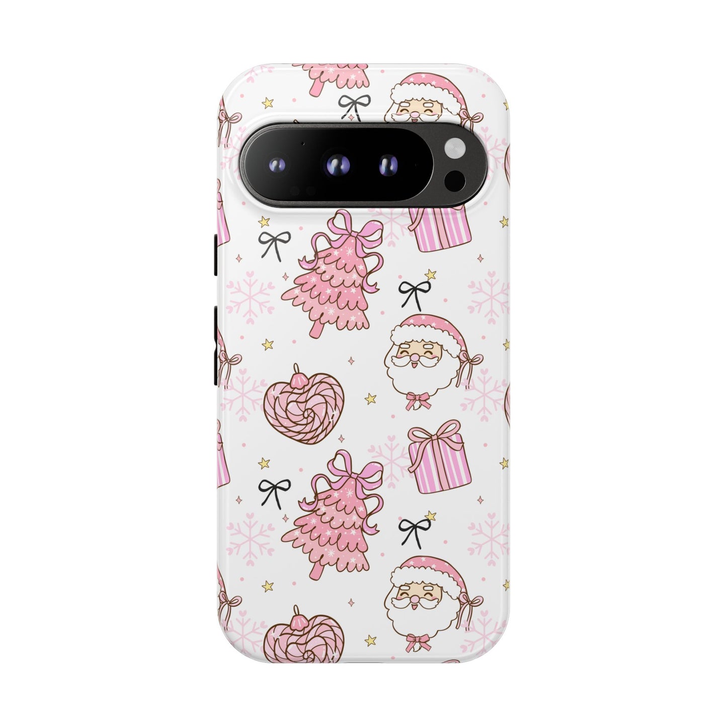 Christmas Pink Pattern Phone Case - Cute Santa, Tree & Gift Protective Cover