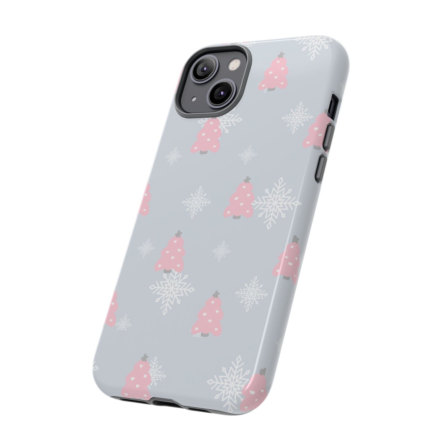 Christmas Pink Tree Tough Phone Case — Cute Holiday Snowflake Design