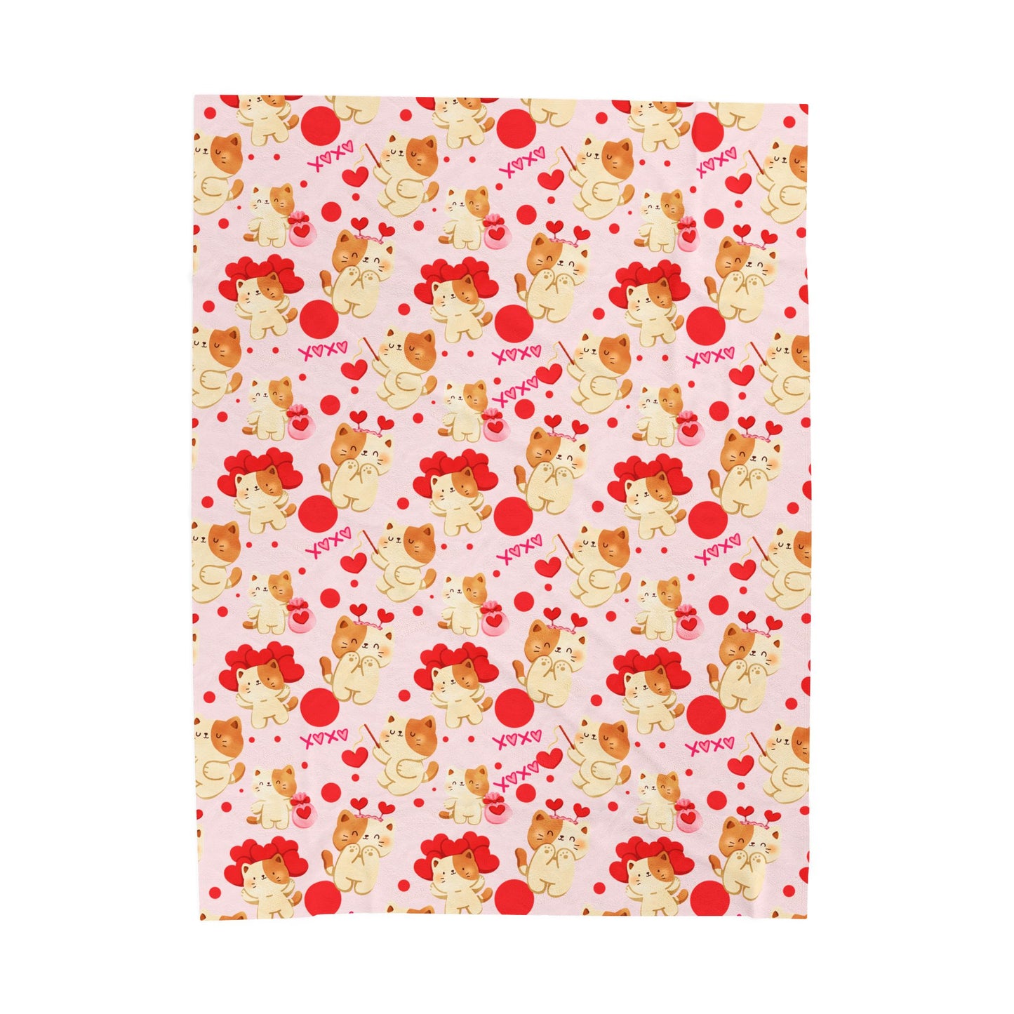 Valentine Kitty Velveteen Plush Blanket — Cute Hearts & 'XOXO' Pattern