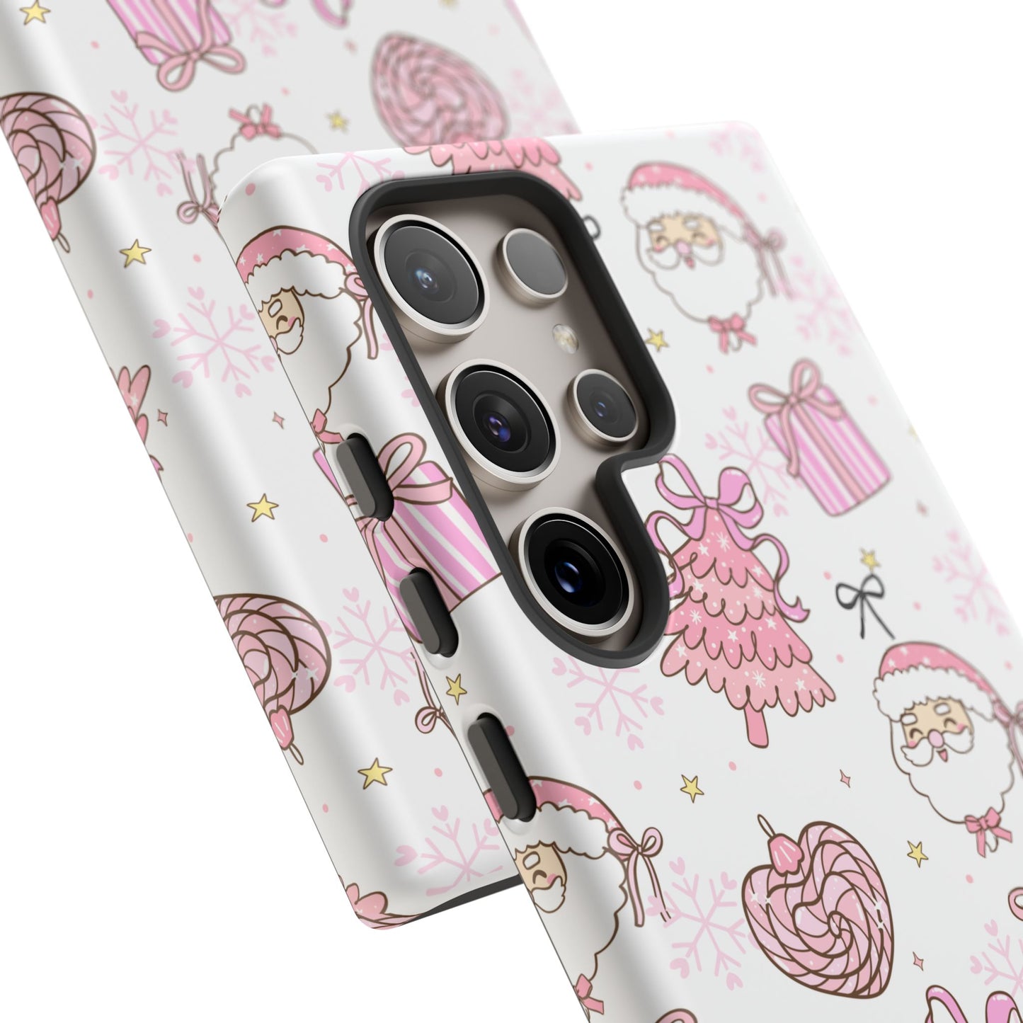 Christmas Pink Pattern Phone Case - Cute Santa, Tree & Gift Protective Cover