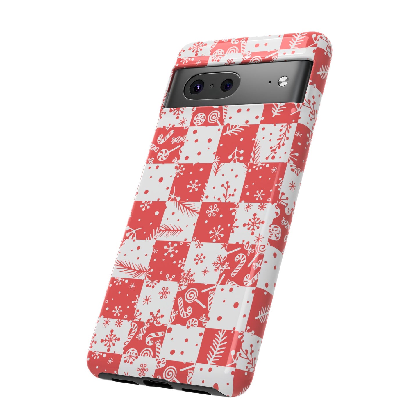 Christmas Red Buffalo Check Phone Case - Holiday Snowflake Pattern Tough Case