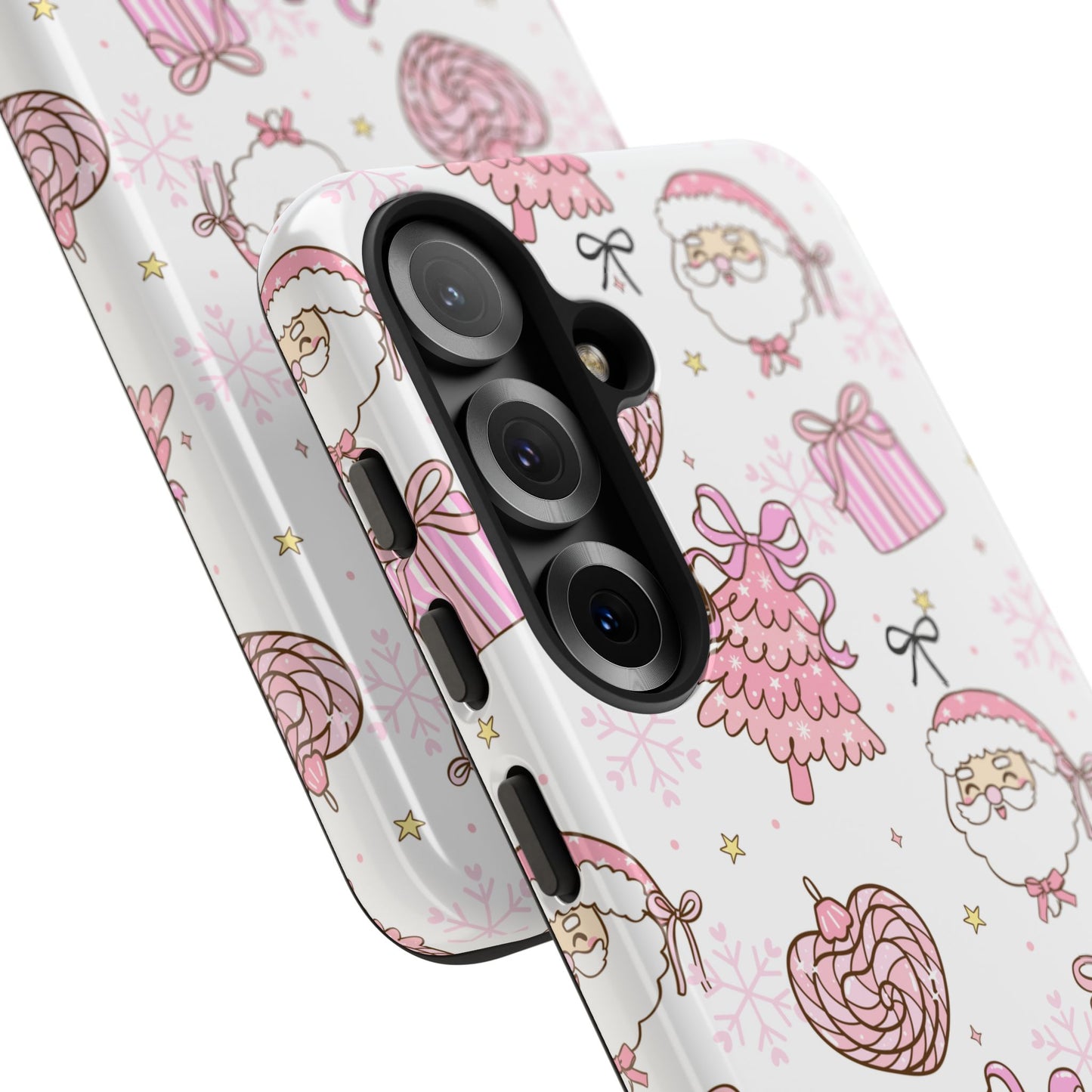 Christmas Pink Pattern Phone Case - Cute Santa, Tree & Gift Protective Cover