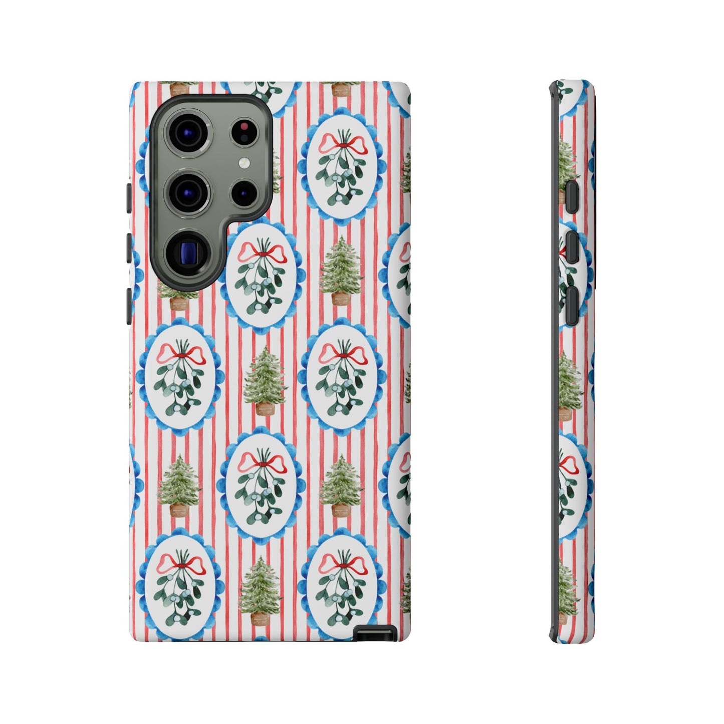 Christmas Wreath & Tree Pattern Phone Case — Festive Holiday Tough Case