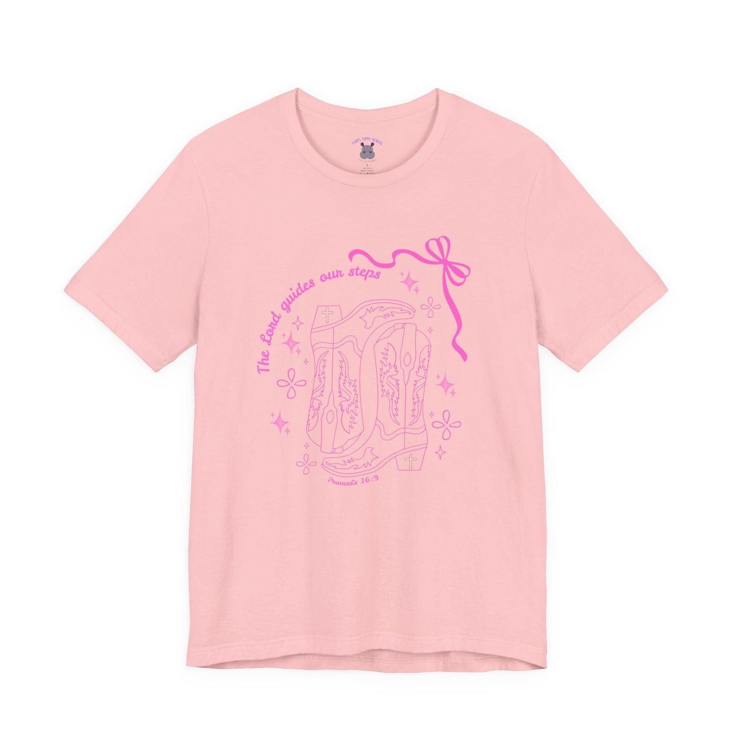 Cute Pink Ribbon Cowgirl Boot T-Shirt — "The Lord Guides Our Steps"