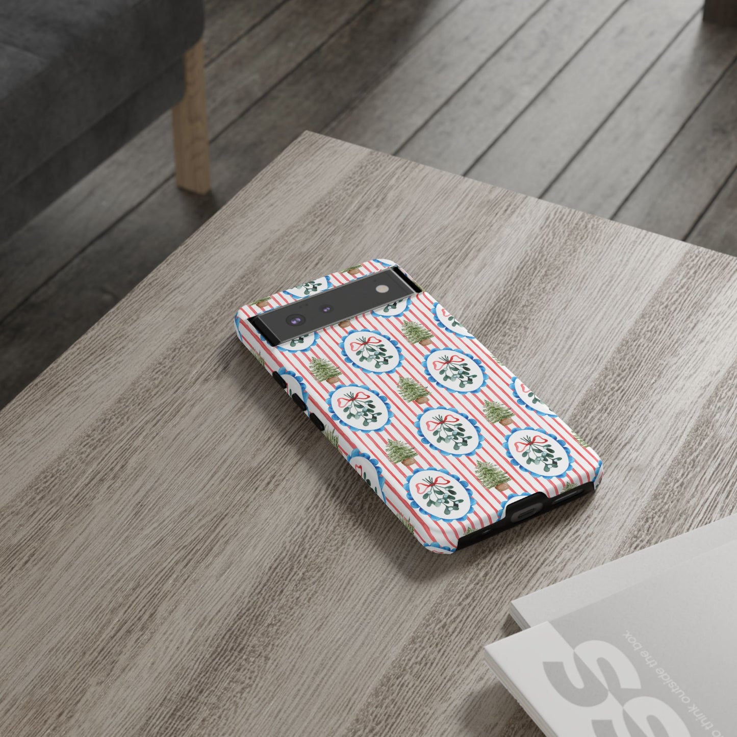 Christmas Wreath & Tree Pattern Phone Case — Festive Holiday Tough Case