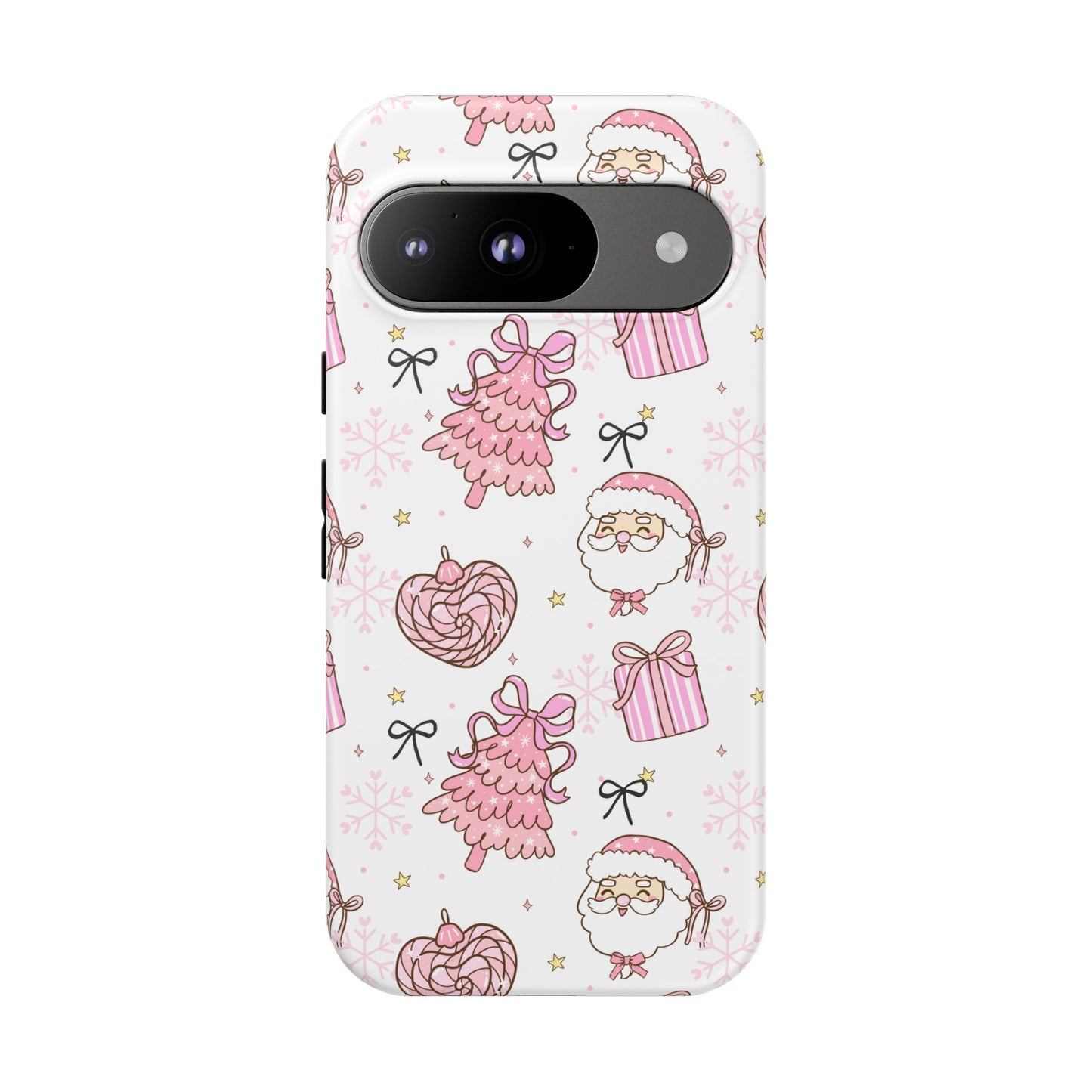 Christmas Pink Pattern Phone Case - Cute Santa, Tree & Gift Protective Cover
